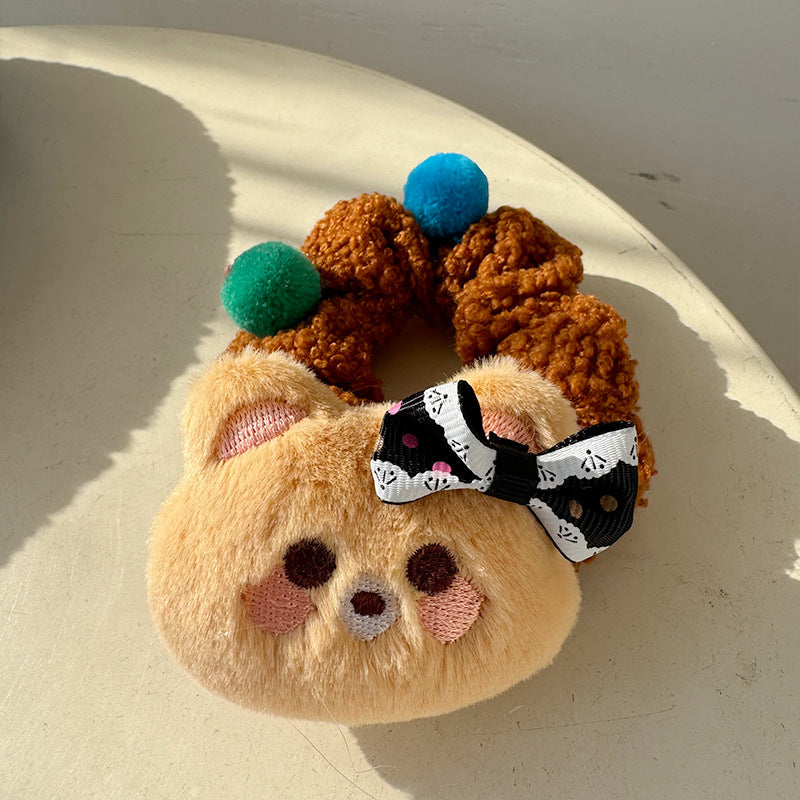 Cute Bear Plush Hair Tie featuring a soft bear design, perfect for adding charm and comfort to hairstyles.