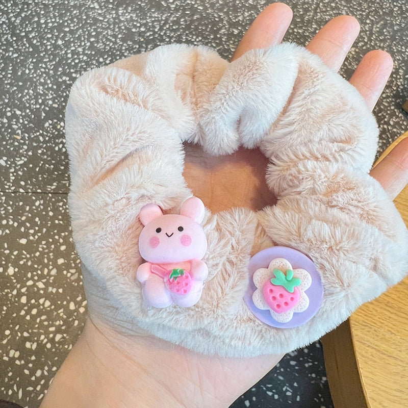 Cute Bunny Bear Plush Hair Scrunchies featuring soft plush material with adorable bunny and bear designs.