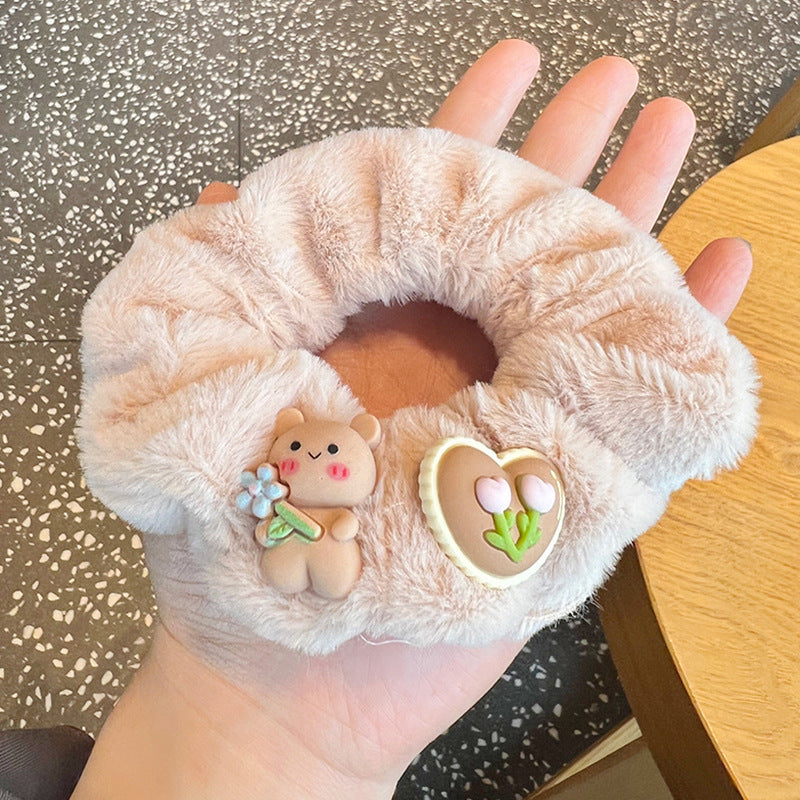 Cute Bunny Bear Plush Hair Scrunchies featuring soft plush material with adorable bunny and bear designs.