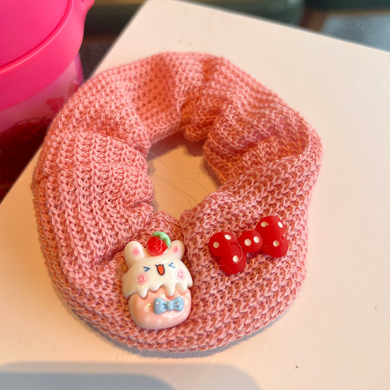 Cute Bunny Cat Knitted Hair Tie featuring adorable bunny and cat designs, made from soft knitted material for comfort and style.