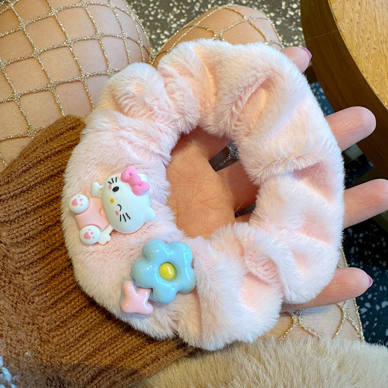 Cute Cat Furry Hair Tie featuring plush material and adorable cat ears, perfect for cat lovers.