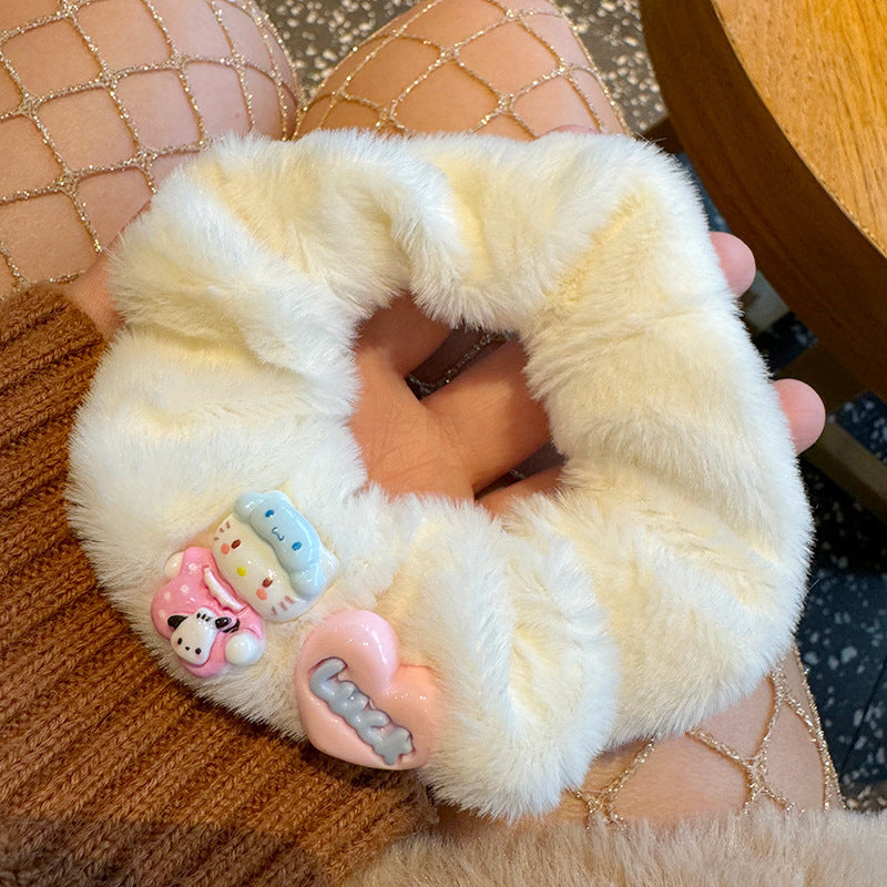 Cute Cat Furry Hair Tie featuring plush material and adorable cat ears, perfect for cat lovers.