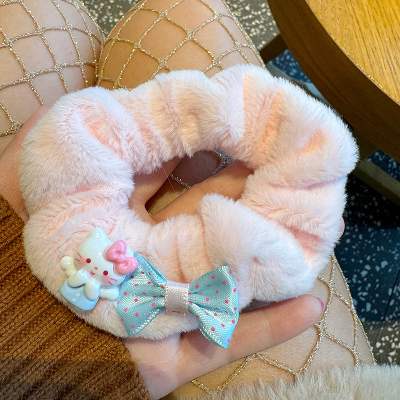 Cute Cat Furry Hair Tie featuring plush material and adorable cat ears, perfect for cat lovers.