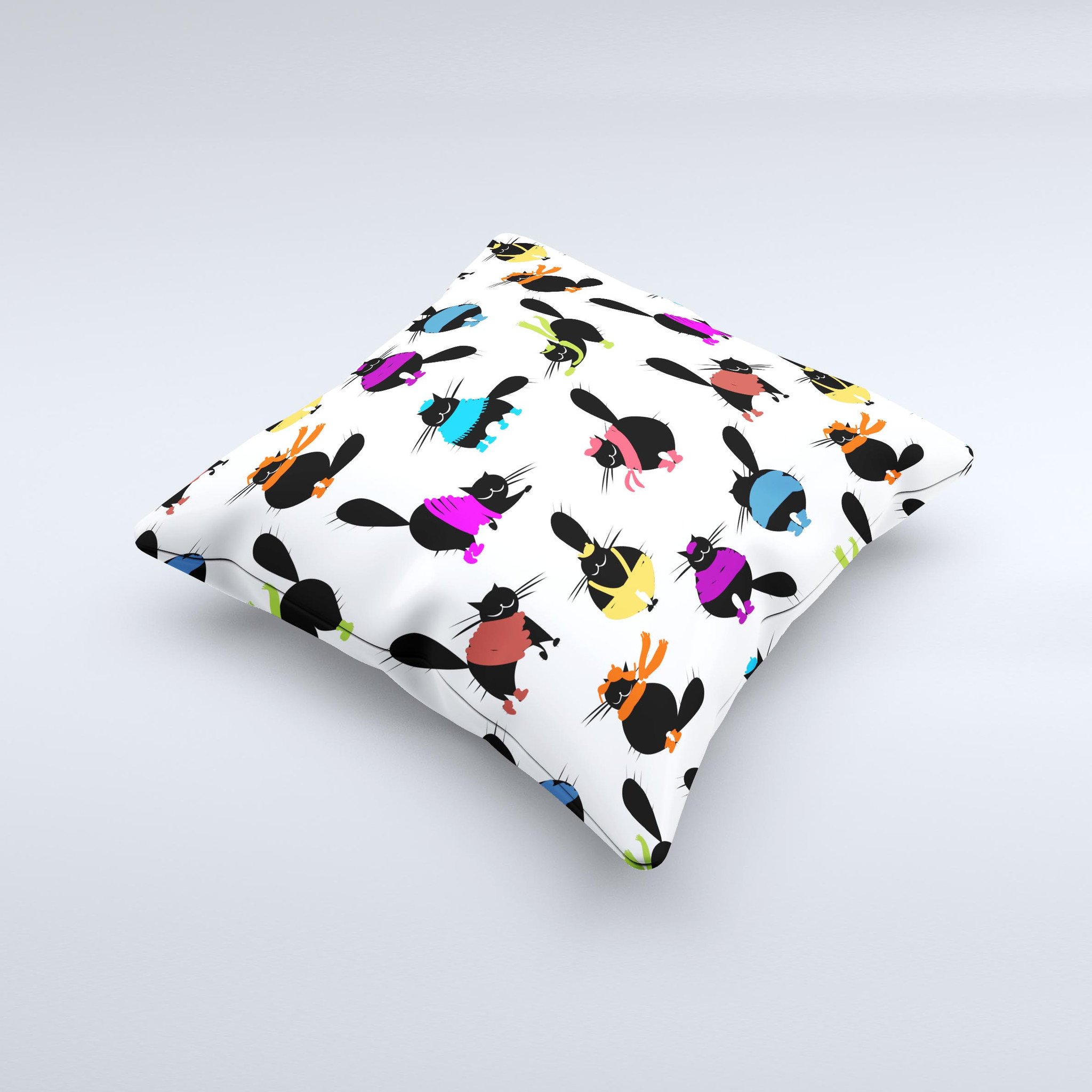 Cute Fashion Cats Ink-Fuzed Decorative Throw Pillow featuring whimsical cat designs, handcrafted in Virginia with high-quality materials.