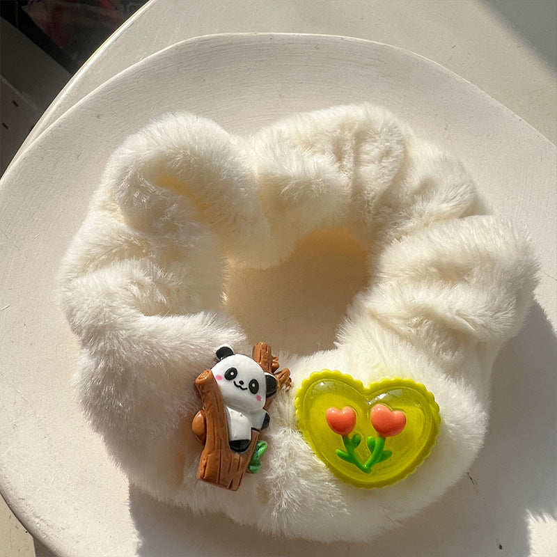 Cute Panda Plush Hair Tie featuring an adorable panda design, perfect for adding charm to hairstyles.