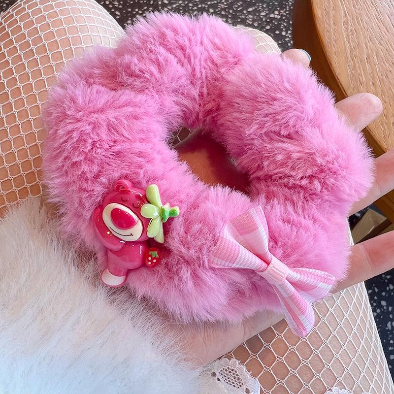 Cute rose red bear plush hair tie, soft and fluffy, perfect for adding charm to hairstyles.