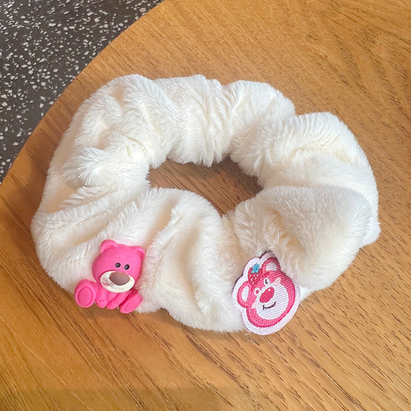 A set of five cute strawberry rose red bear scrunchies, featuring adorable bear designs, perfect for stylish girls.