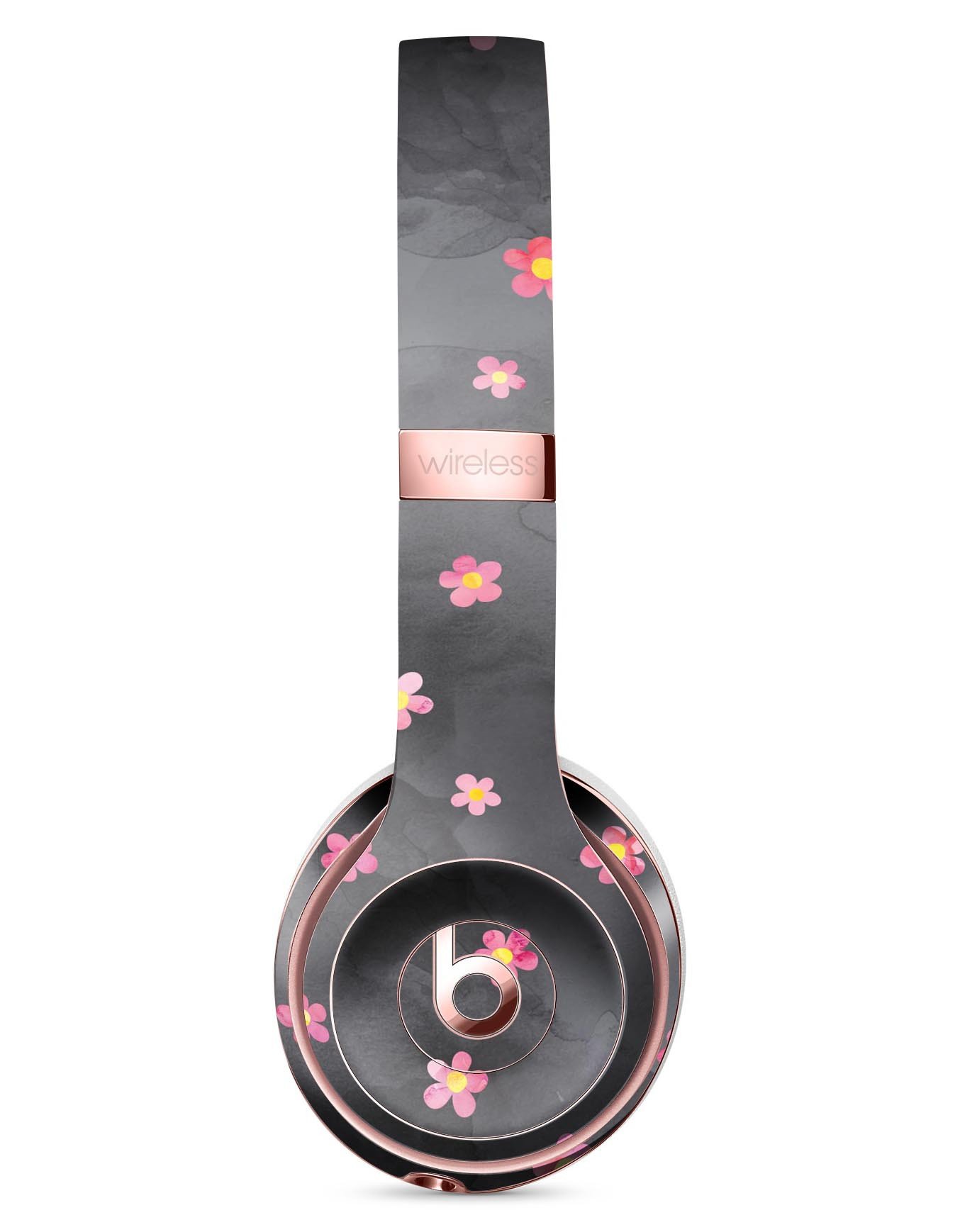 Cute Watercolor Flowers Full-Body Skin Kit for Beats by Dre Solo 3 Wireless Headphones, showcasing vibrant floral design on a black background.