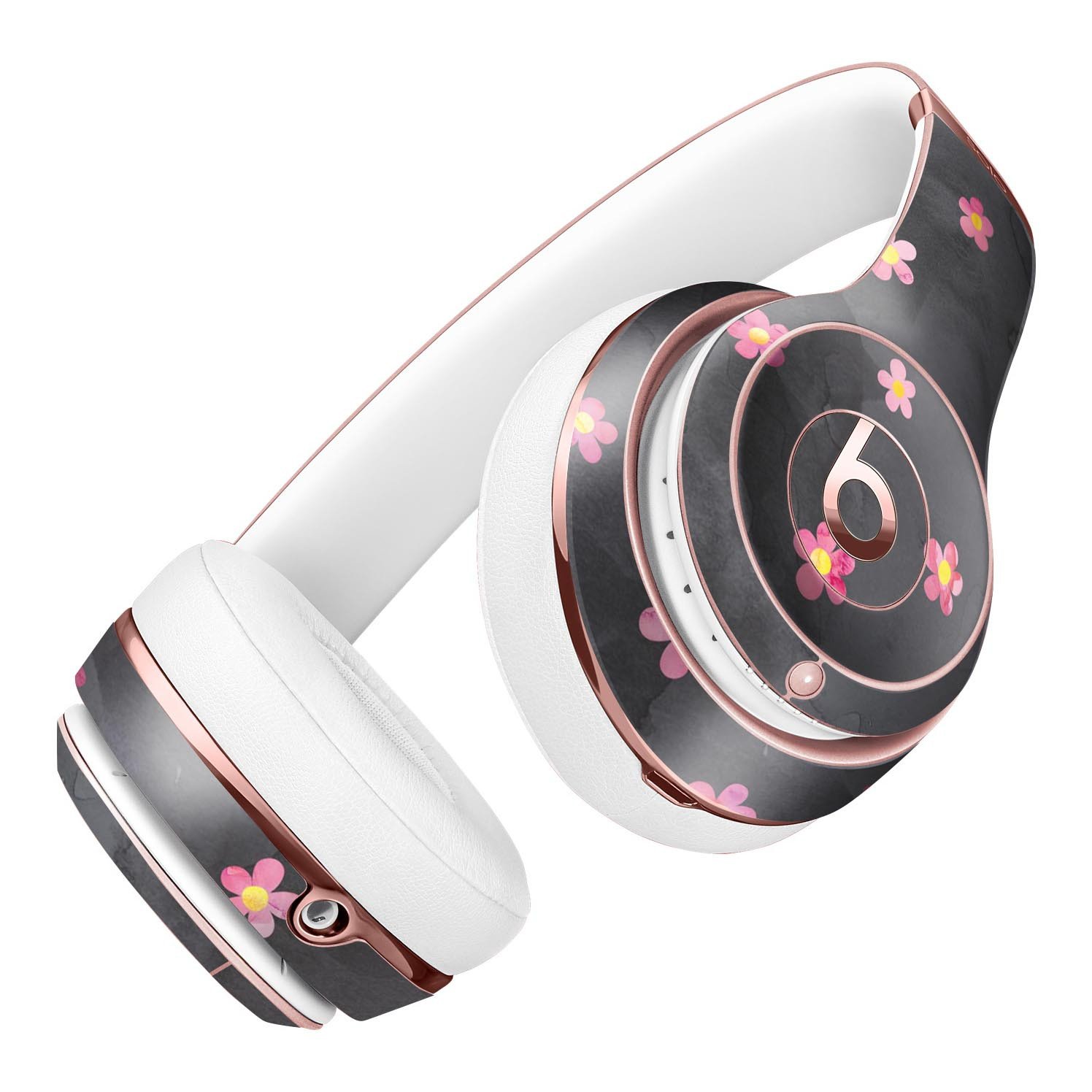 Cute Watercolor Flowers Full-Body Skin Kit for Beats by Dre Solo 3 Wireless Headphones, showcasing vibrant floral design on a black background.