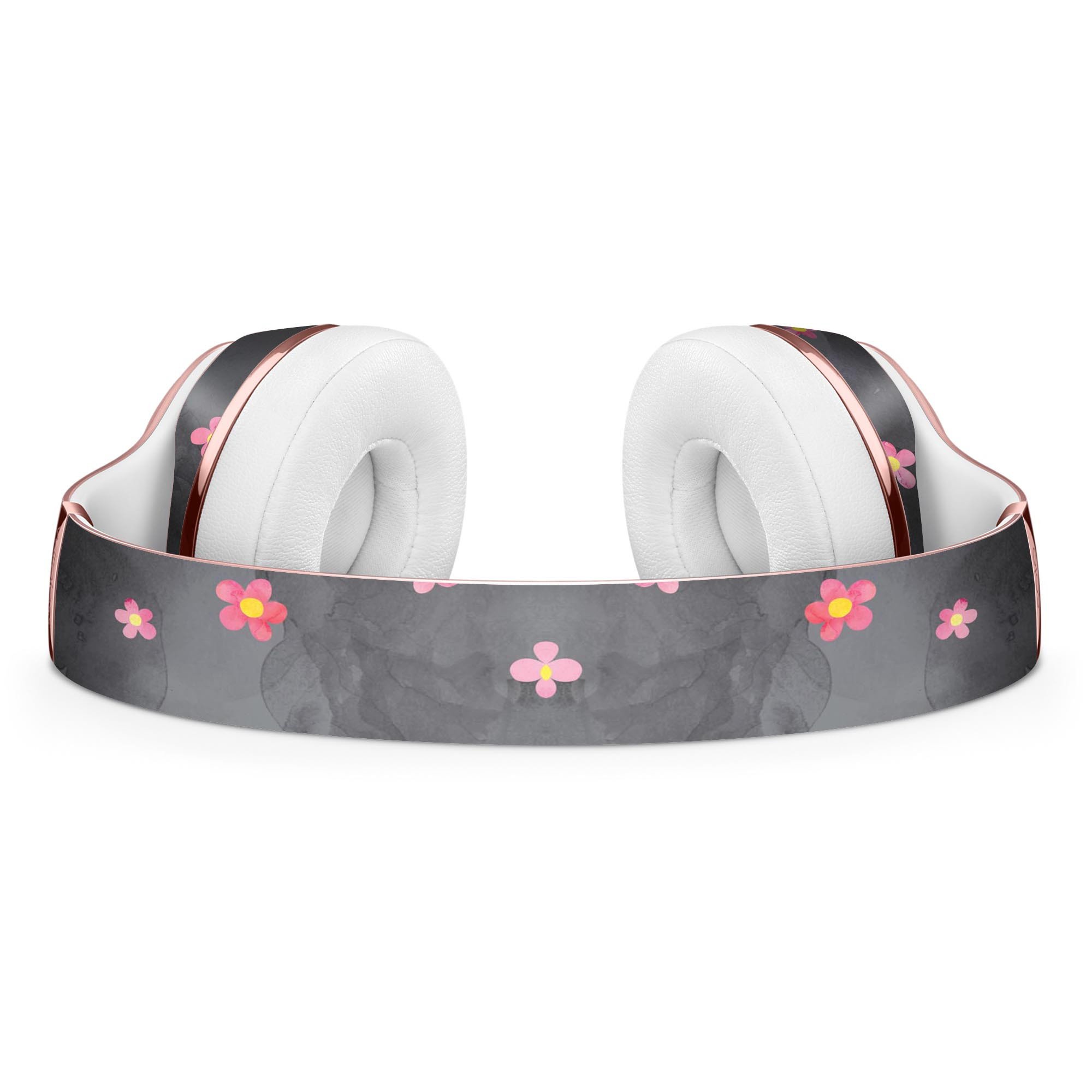 Cute Watercolor Flowers Full-Body Skin Kit for Beats by Dre Solo 3 Wireless Headphones, showcasing vibrant floral design on a black background.