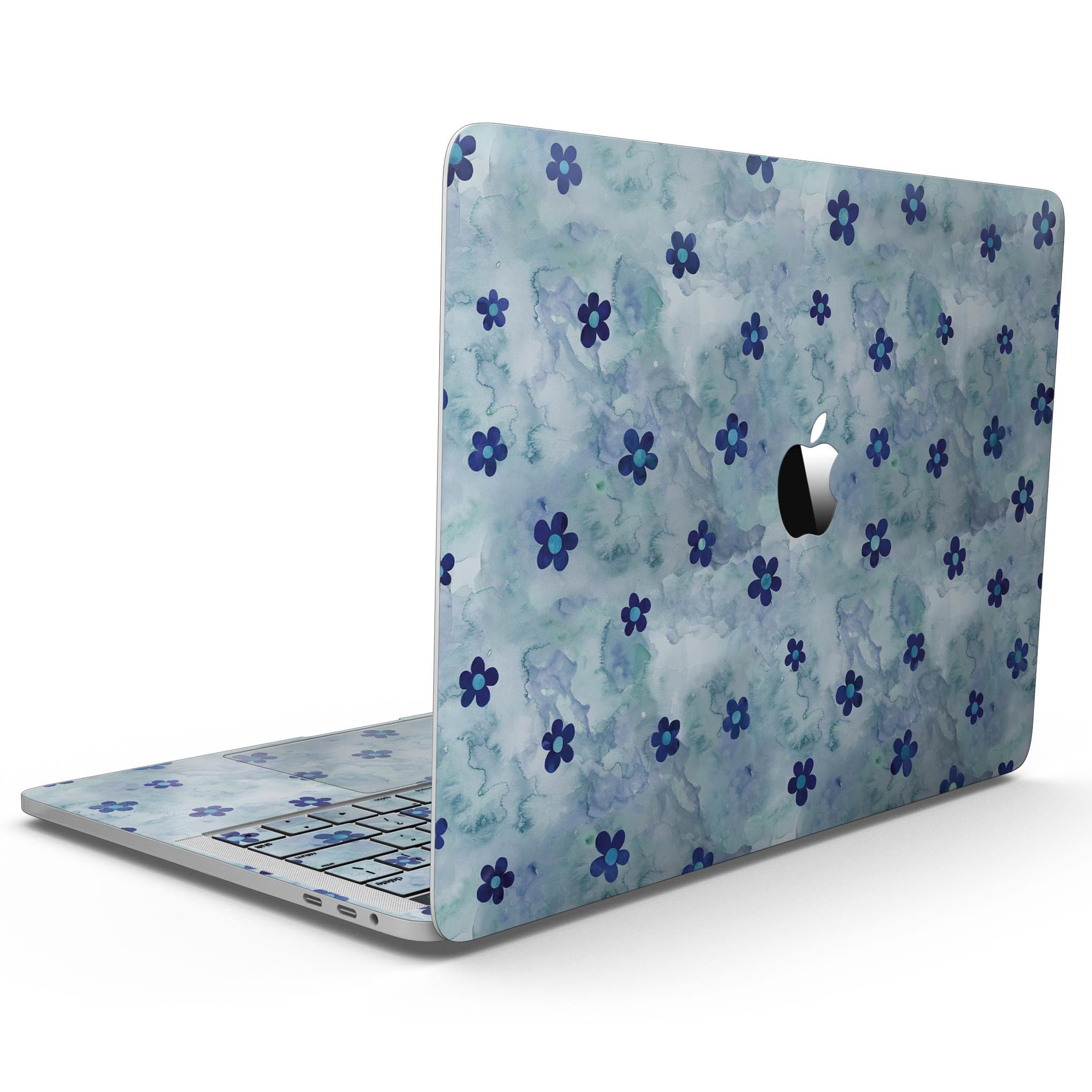 Cute watercolor flowers design skin for 13" MacBook Pro without Touch Bar, showcasing vibrant colors and floral patterns.