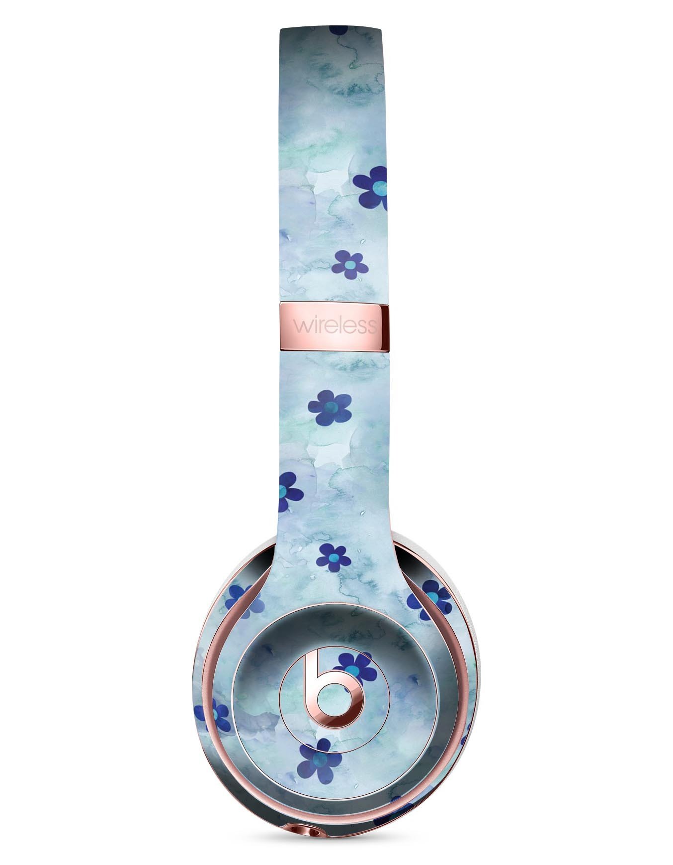 Cute Watercolor Flowers design on a blue full-body skin for Beats by Dre Solo 3 Wireless Headphones, showcasing vibrant colors and intricate floral patterns.