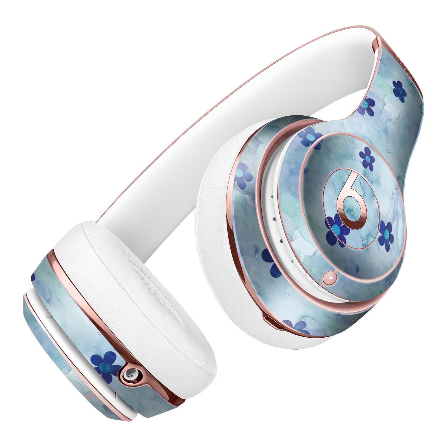 Cute Watercolor Flowers design on a blue full-body skin for Beats by Dre Solo 3 Wireless Headphones, showcasing vibrant colors and intricate floral patterns.