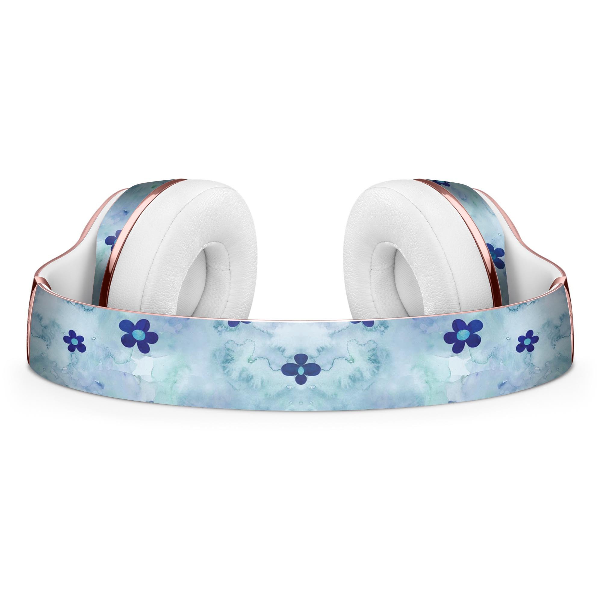 Cute Watercolor Flowers design on a blue full-body skin for Beats by Dre Solo 3 Wireless Headphones, showcasing vibrant colors and intricate floral patterns.