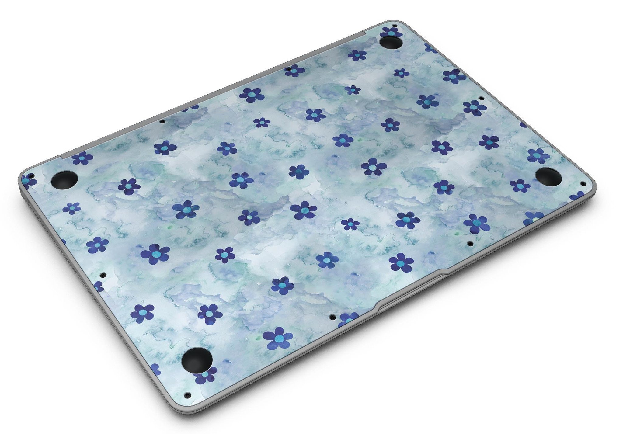 Cute Watercolor Flowers skin for MacBook Air, featuring vibrant floral designs on a blue background, providing style and protection.