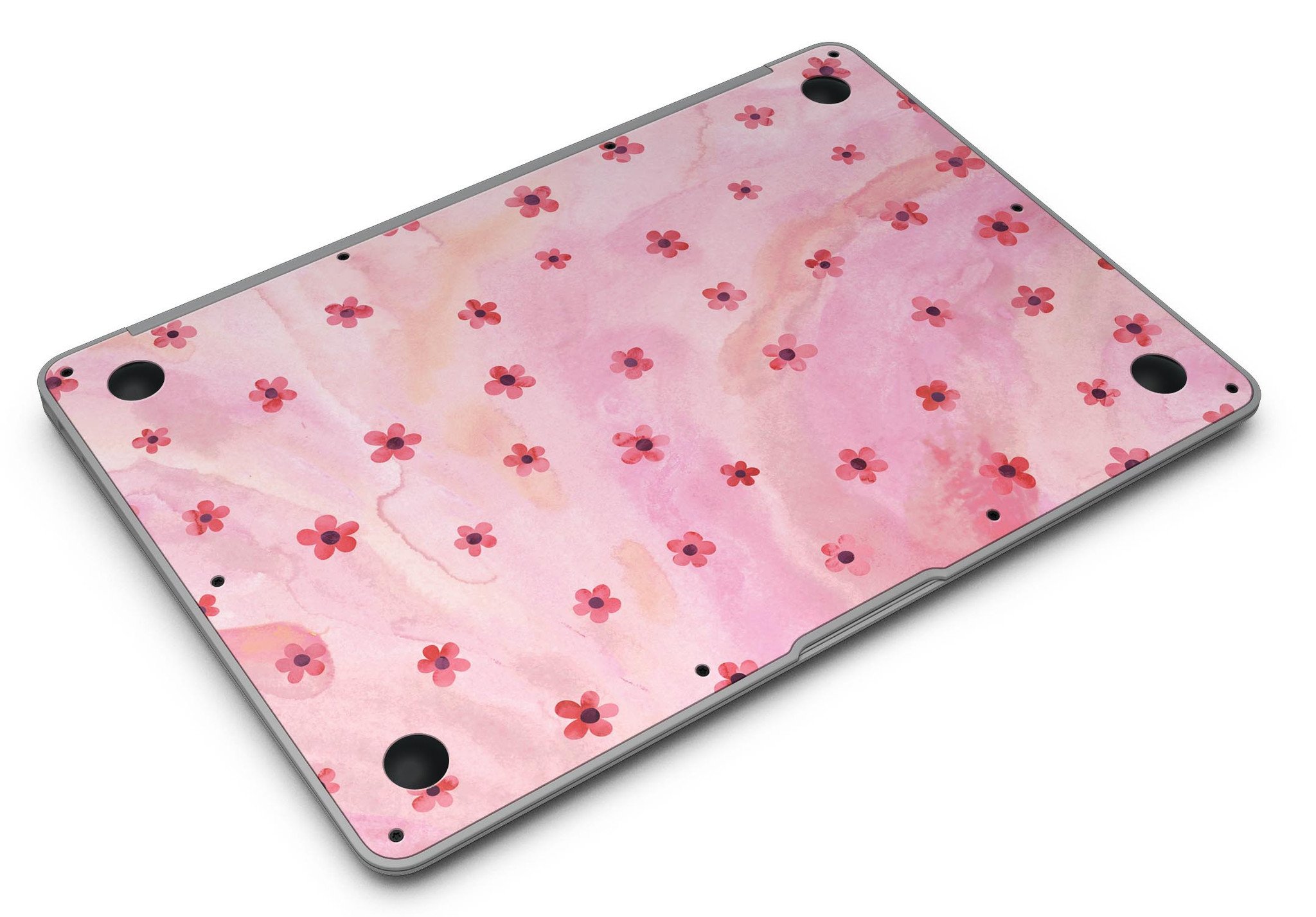 Cute Watercolor Flowers skin kit for MacBook Air, featuring vibrant floral designs on a pink background, showcasing style and protection.