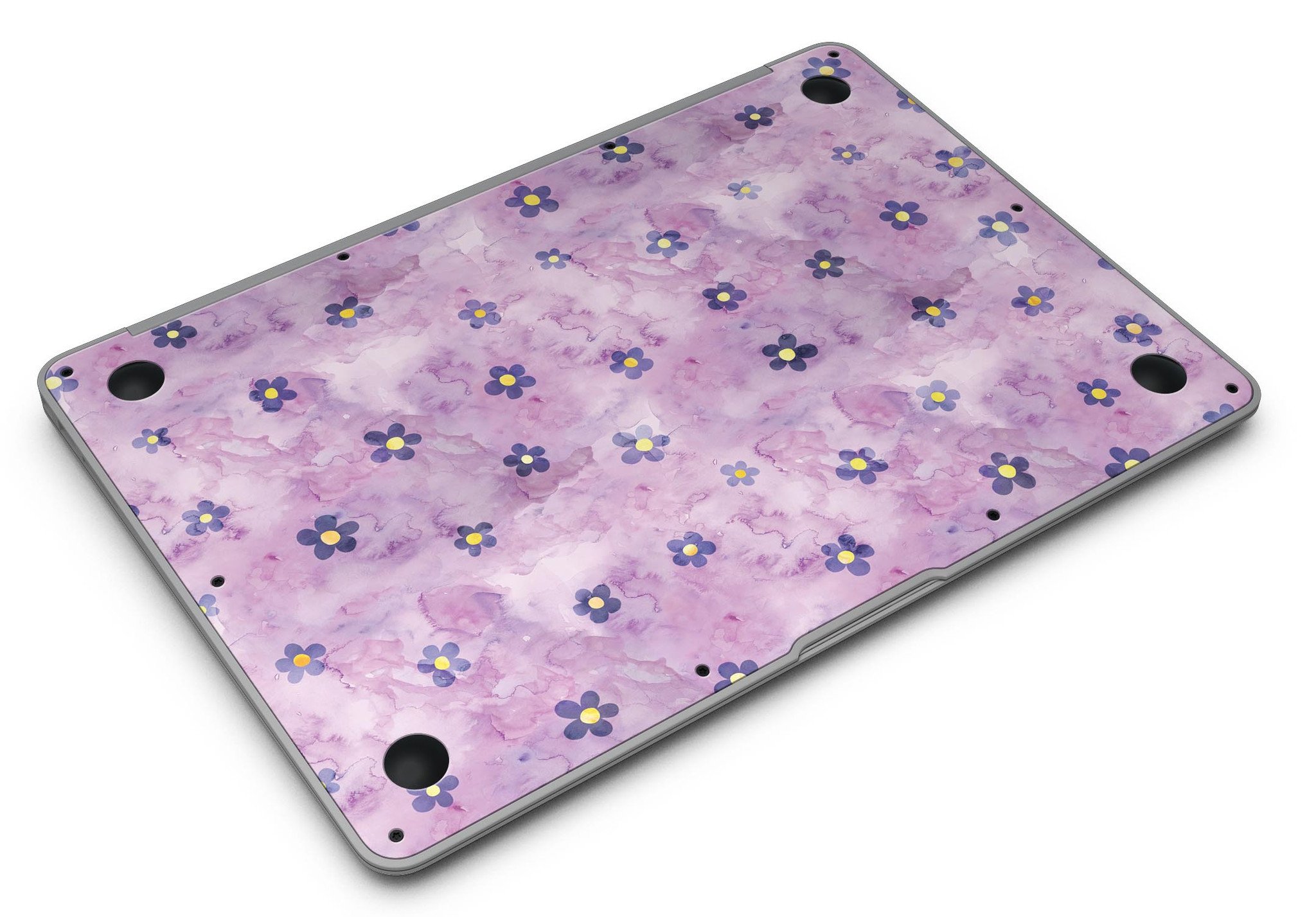 Cute Watercolor Flowers skin kit for MacBook Air, featuring vibrant floral designs on a purple background, showcasing style and protection.