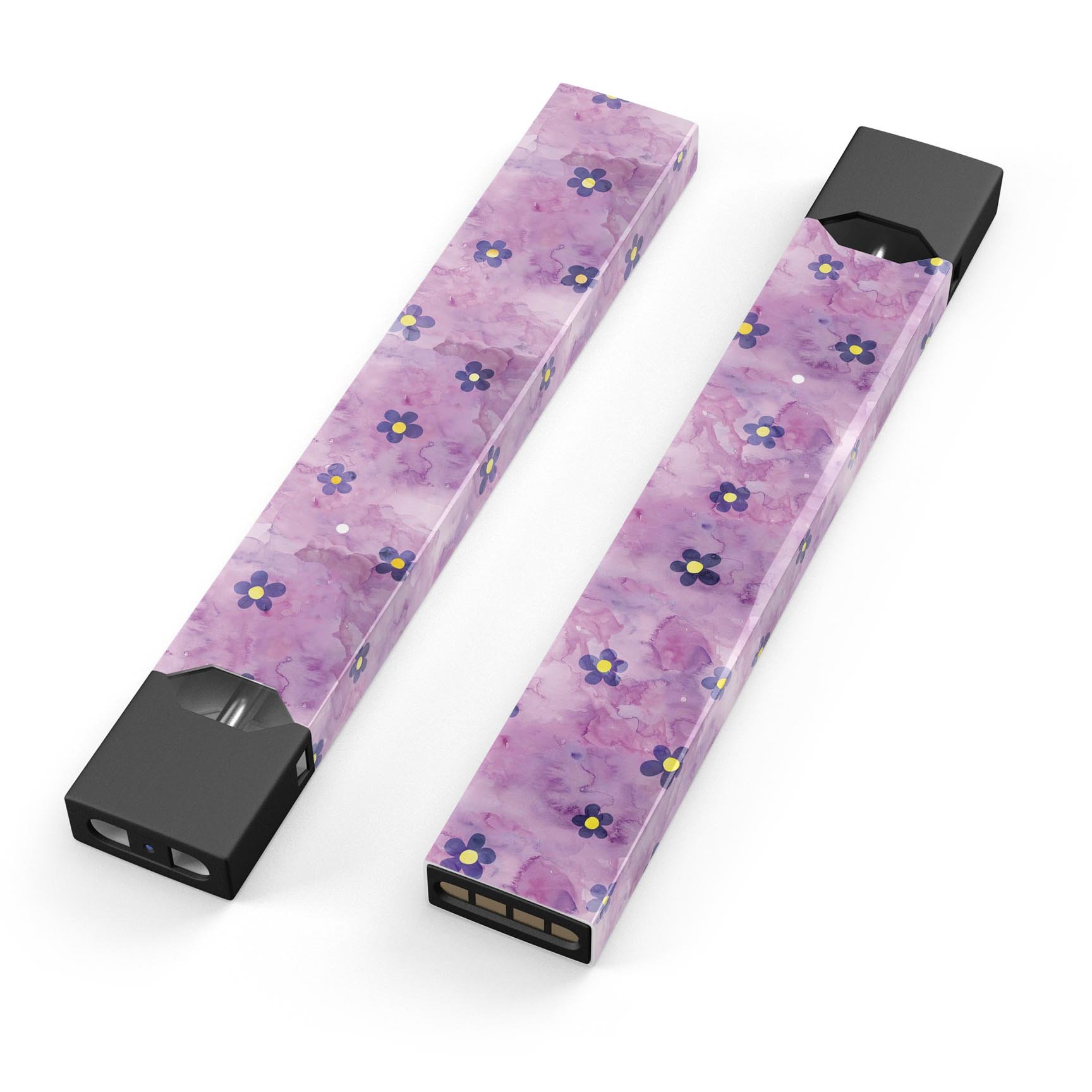 Cute Watercolor Flowers decal on a purple background designed for JUUL vaping device, showcasing vibrant floral patterns.