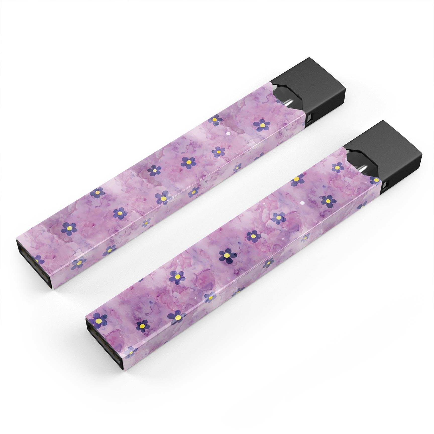 Cute Watercolor Flowers decal on a purple background designed for JUUL vaping device, showcasing vibrant floral patterns.