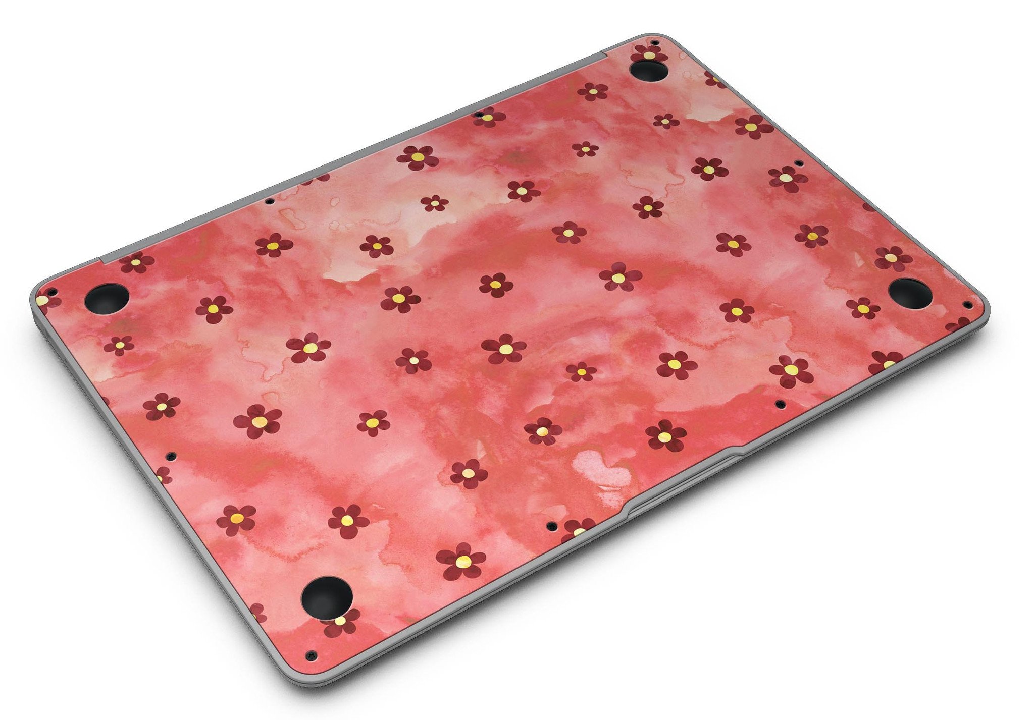 Cute Watercolor Flowers skin for MacBook Air, featuring vibrant floral designs on a red background, showcasing style and protection.