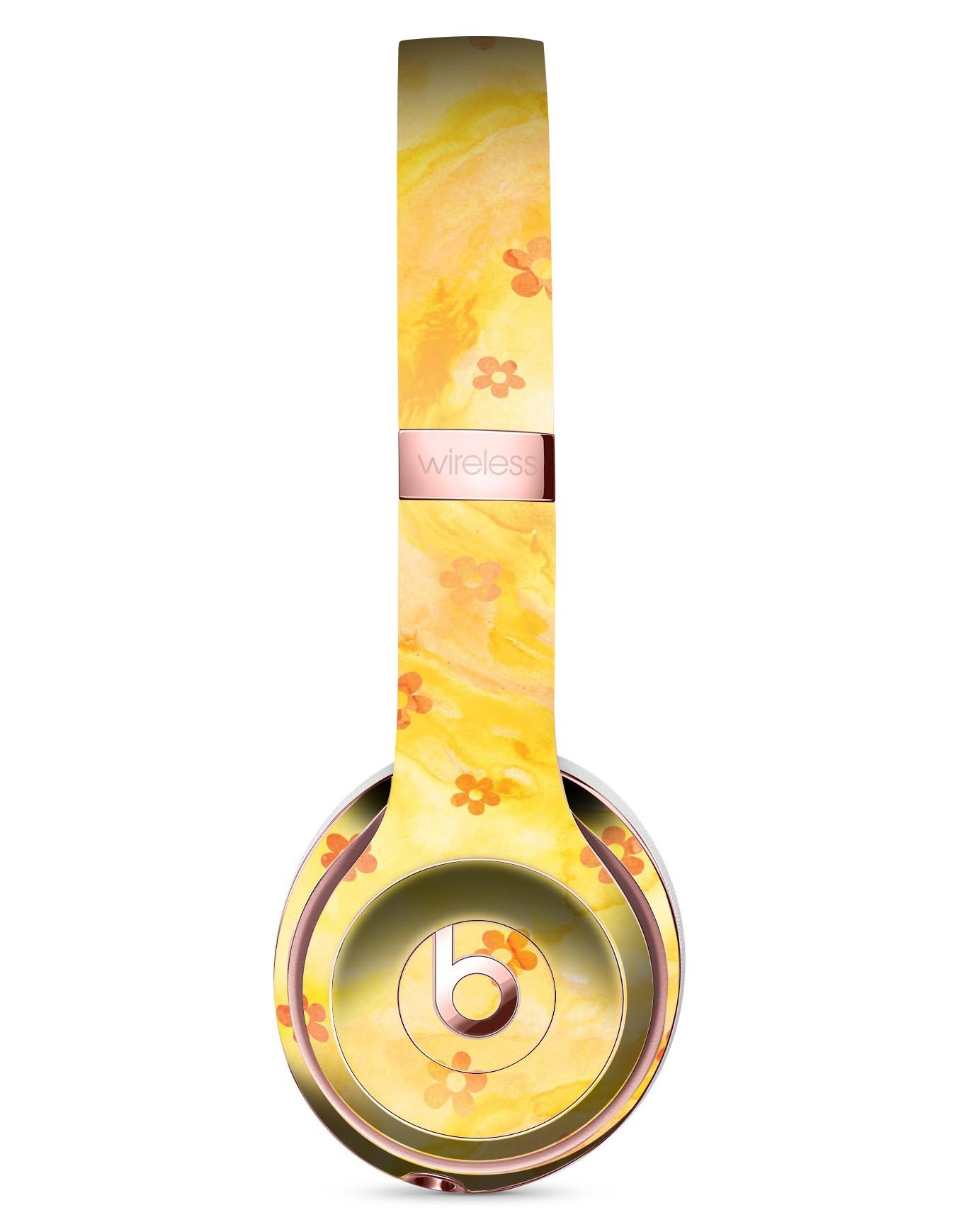 Cute Watercolor Flowers Skin Kit for Beats by Dre Solo 3 Wireless Headphones, showcasing vibrant floral patterns on a yellow background.