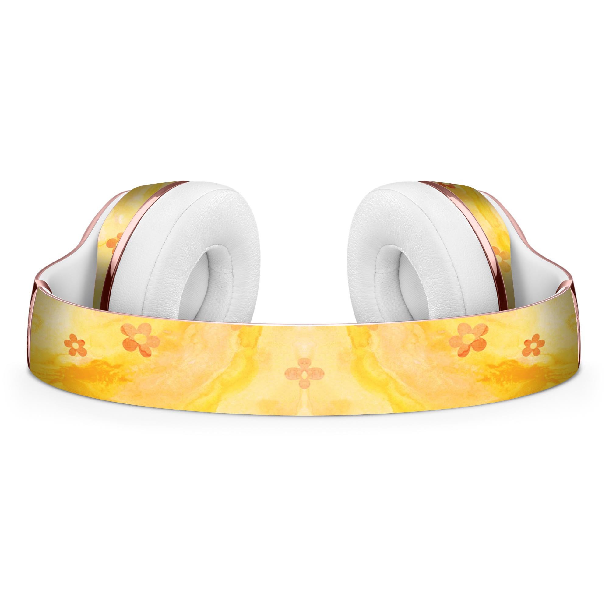 Cute Watercolor Flowers Skin Kit for Beats by Dre Solo 3 Wireless Headphones, showcasing vibrant floral patterns on a yellow background.