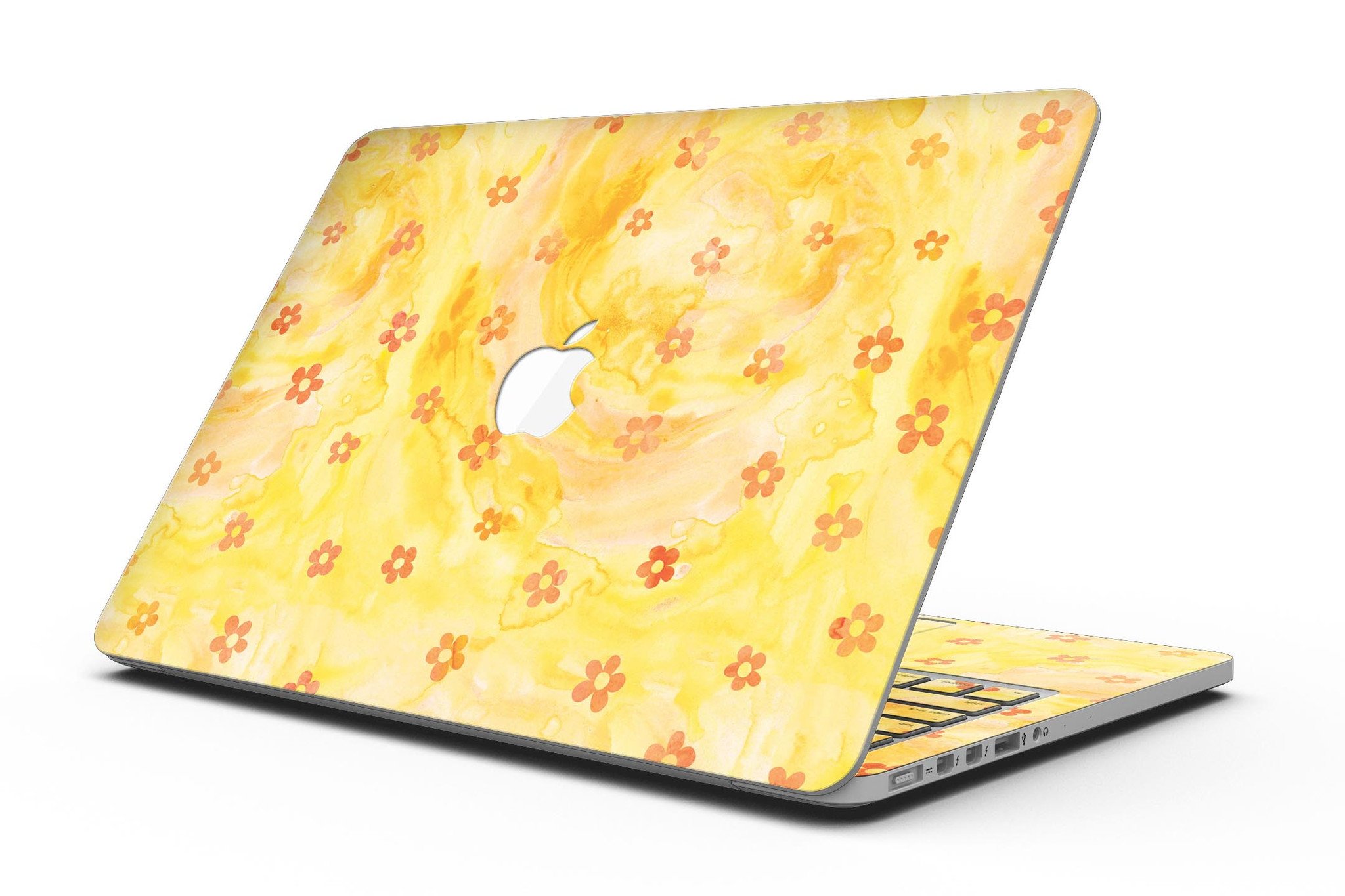 Cute watercolor flowers design skin for MacBook Pro with Retina Display, showcasing vibrant colors and intricate floral patterns.