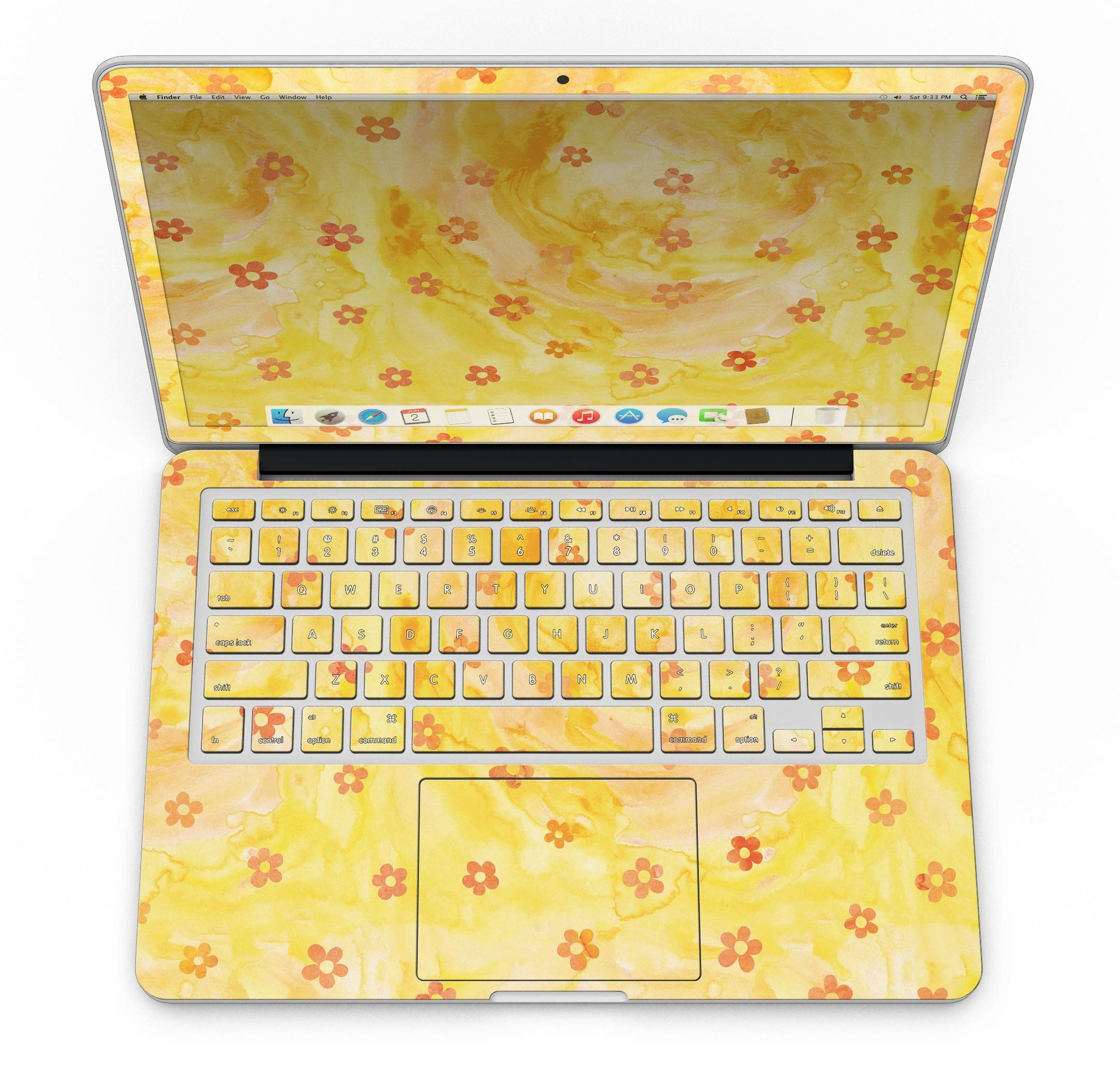 Cute watercolor flowers design skin for MacBook Pro with Retina Display, showcasing vibrant colors and intricate floral patterns.