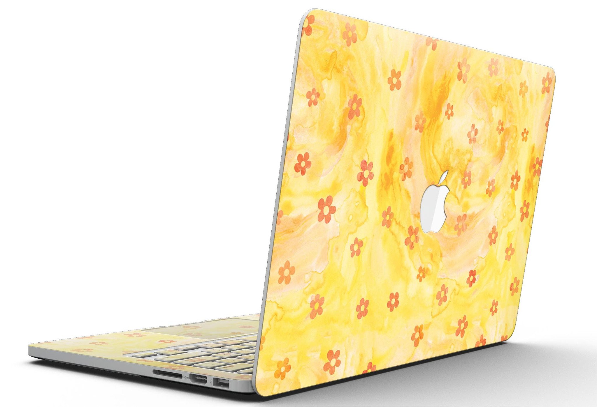 Cute watercolor flowers design skin for MacBook Pro with Retina Display, showcasing vibrant colors and intricate floral patterns.