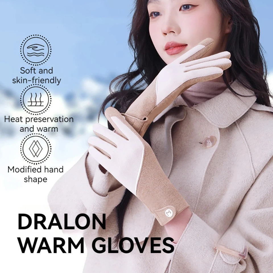 A pair of women's cycling warm gloves in various colors, showcasing plush material and anti-slip palm design, ideal for winter sports.