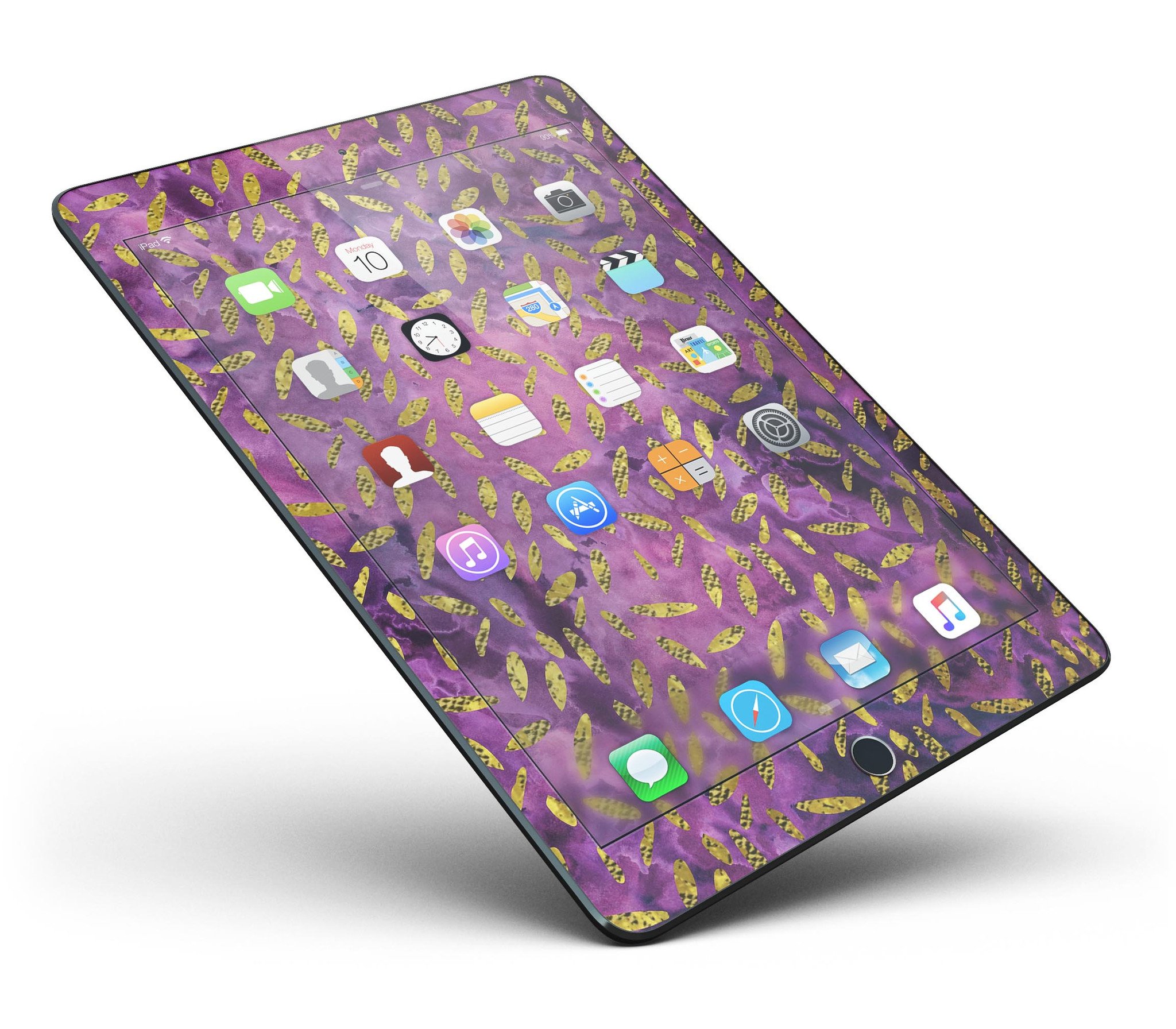 Daisy Pedals Over Purple Cloud Mix skin for iPad Pro, showcasing vibrant floral design on premium vinyl material.