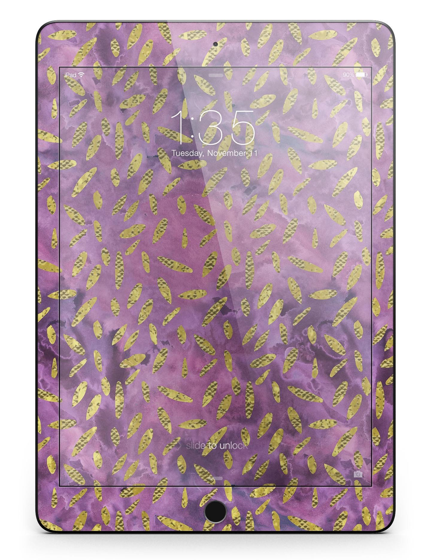 Daisy Pedals Over Purple Cloud Mix skin for iPad Pro, showcasing vibrant floral design on premium vinyl material.