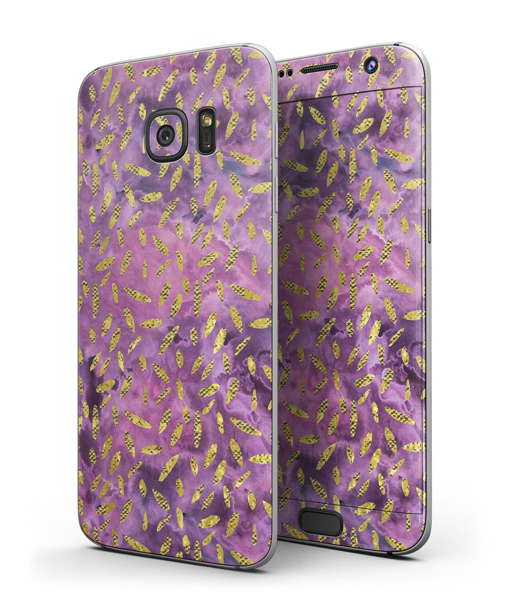 Daisy Pedals Over Purple Cloud Mix skin for Samsung Galaxy S7/S7 Edge, showcasing vibrant floral design and premium vinyl texture.