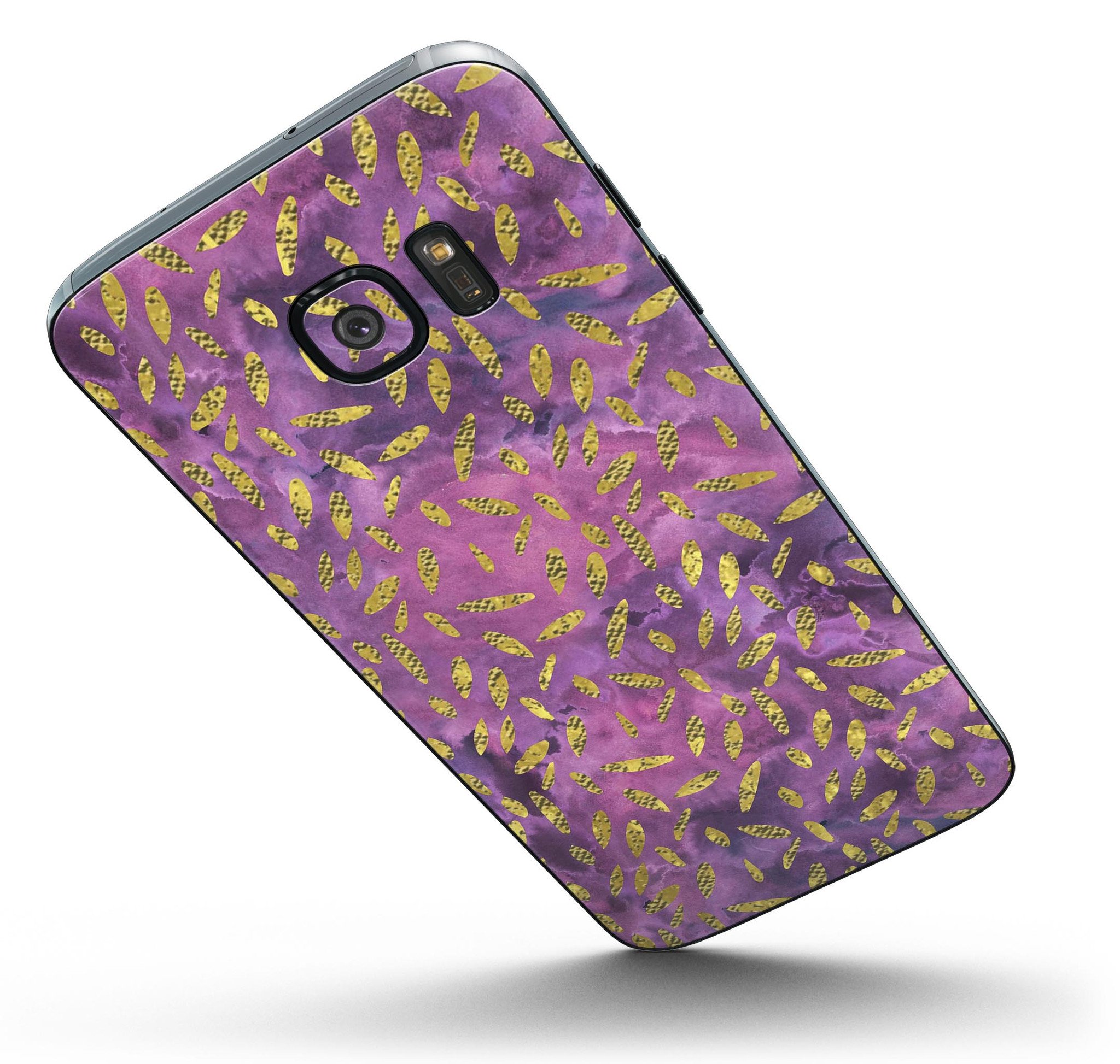 Daisy Pedals Over Purple Cloud Mix skin for Samsung Galaxy S7/S7 Edge, showcasing vibrant floral design and premium vinyl texture.