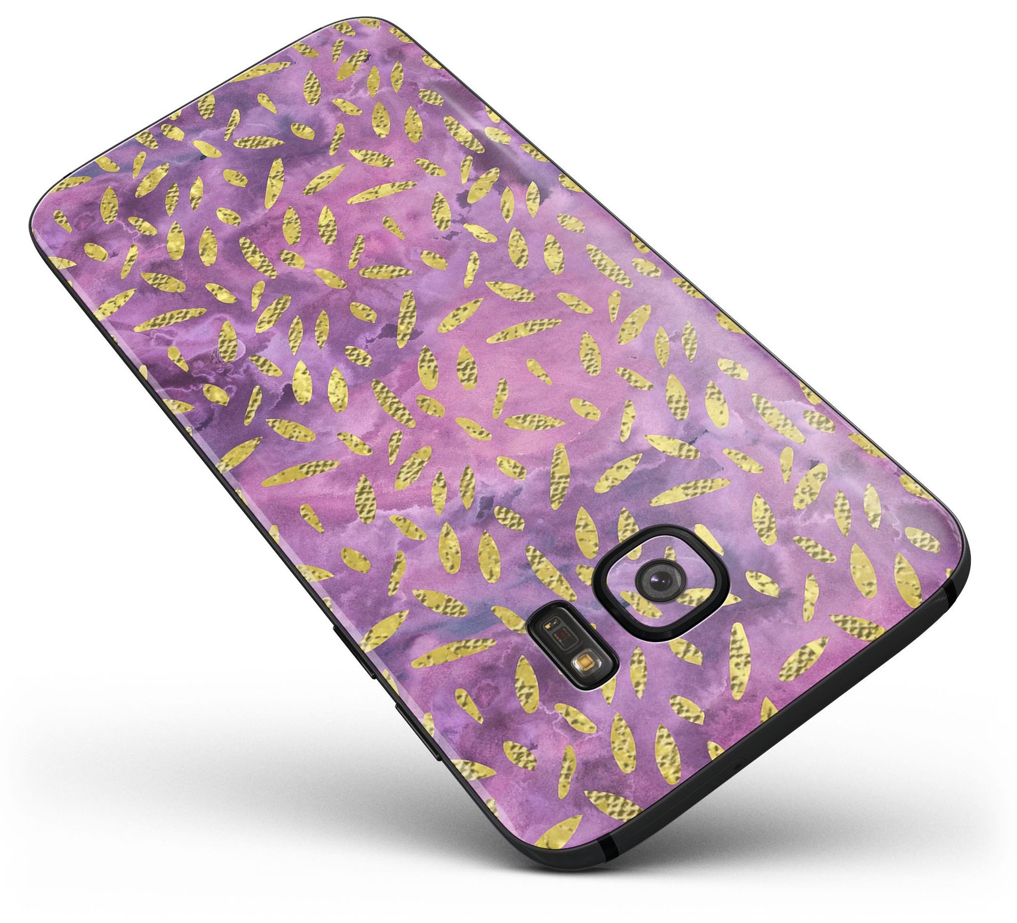 Daisy Pedals Over Purple Cloud Mix skin for Samsung Galaxy S7/S7 Edge, showcasing vibrant floral design and premium vinyl texture.