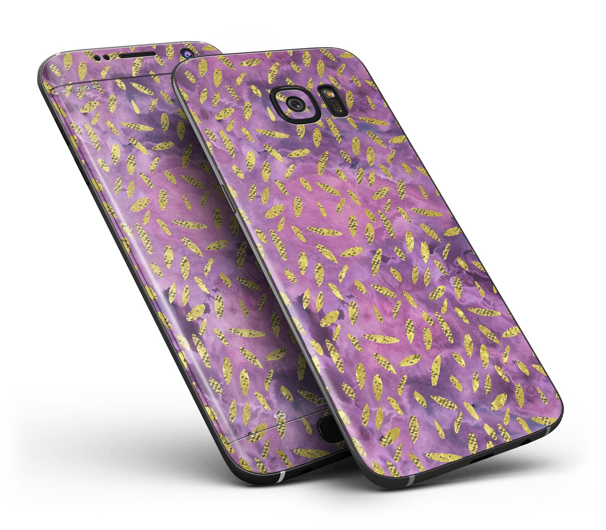 Daisy Pedals Over Purple Cloud Mix skin for Samsung Galaxy S7/S7 Edge, showcasing vibrant floral design and premium vinyl texture.