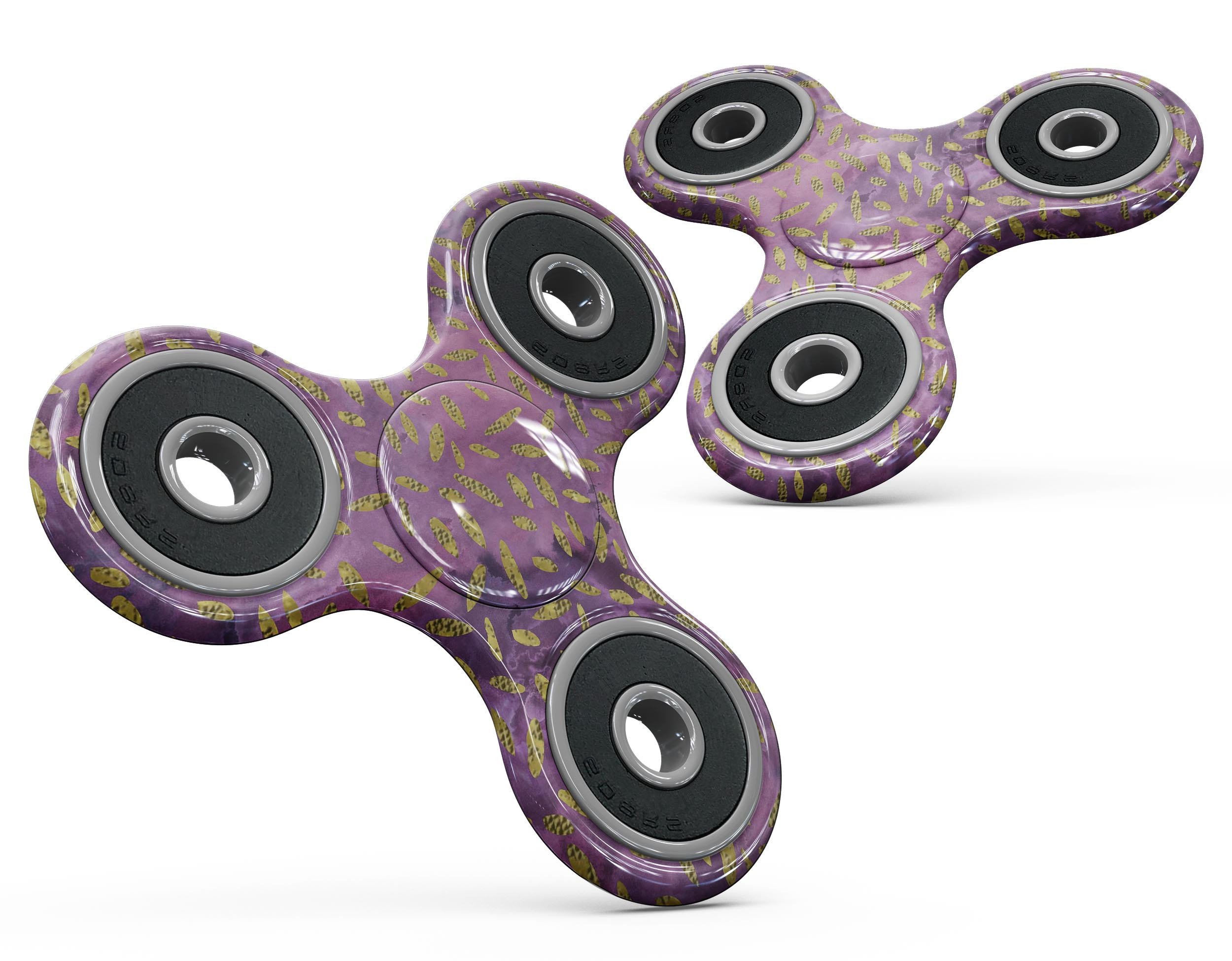 Daisy Pedals Over Purple Cloud Mix Fidget Spinner Skin-Kit showcasing vibrant colors and intricate design on a fidget spinner.