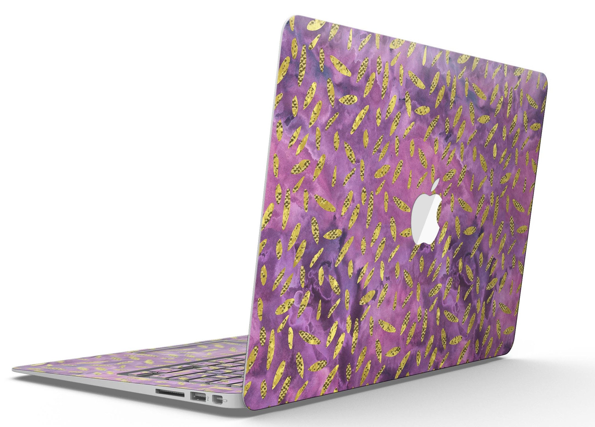 Daisy Pedals Over Purple Cloud Skin Kit for MacBook Air, showcasing vibrant floral design on premium vinyl.