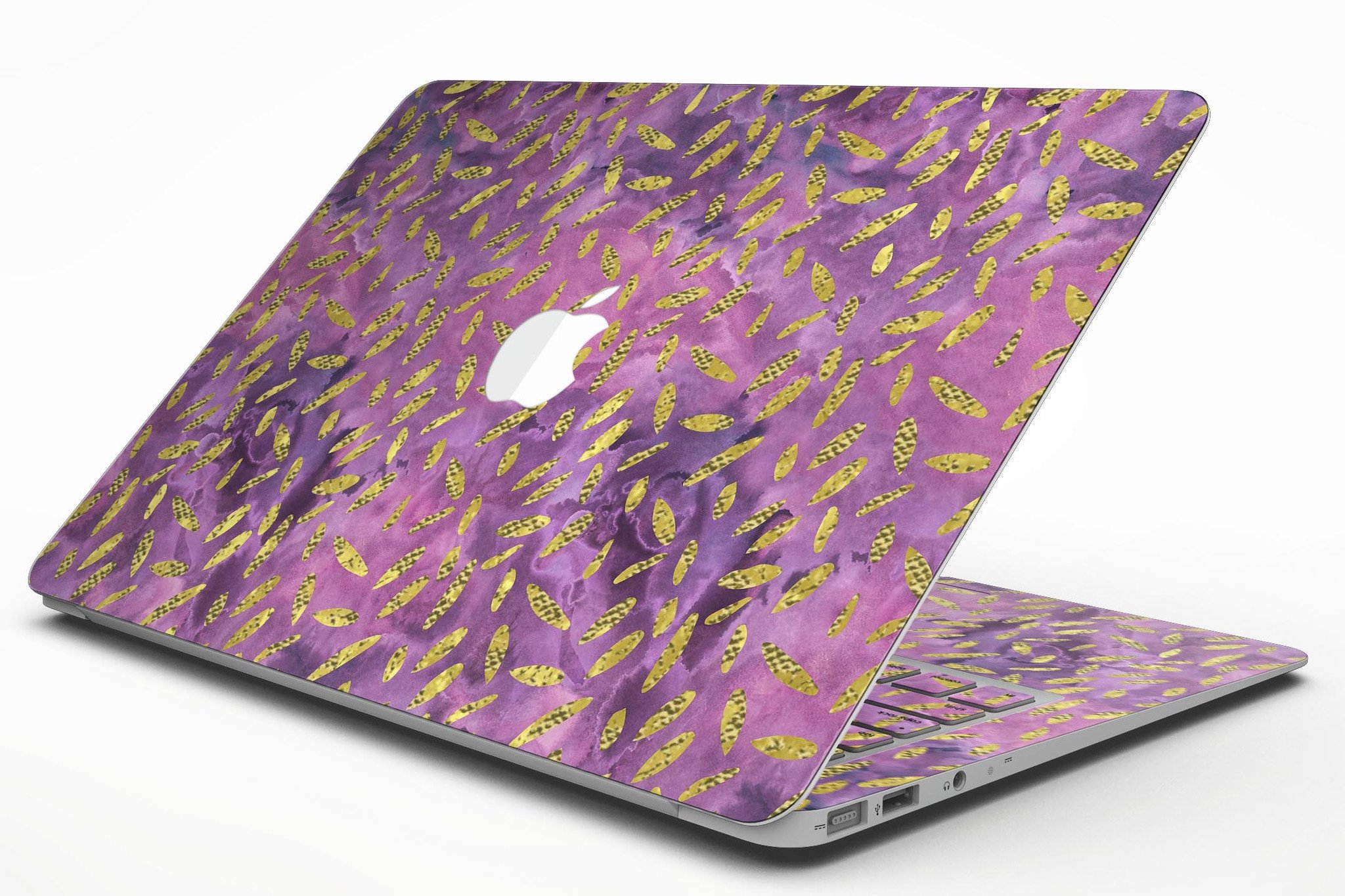 Daisy Pedals Over Purple Cloud Skin Kit for MacBook Air, showcasing vibrant floral design on premium vinyl.