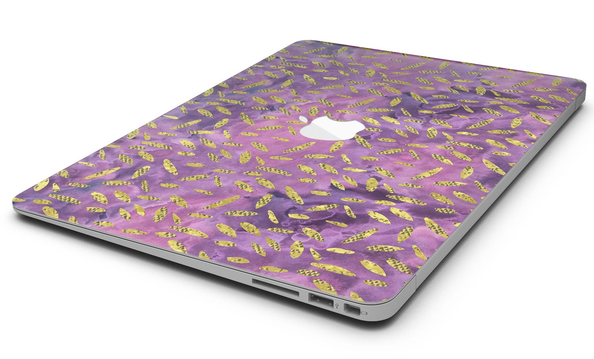 Daisy Pedals Over Purple Cloud Skin Kit for MacBook Air, showcasing vibrant floral design on premium vinyl.