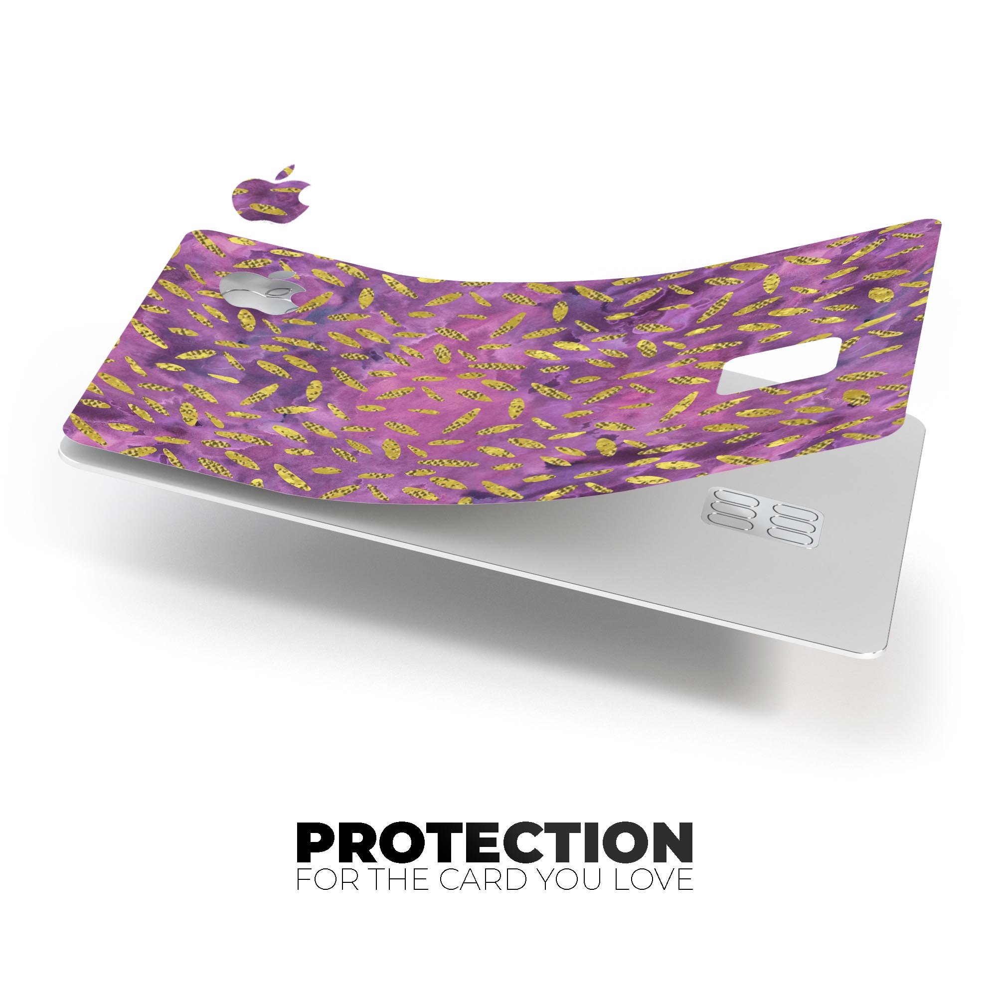 Daisy Pedals Over Purple Cloud Mix decal skin for Apple Card, showcasing vibrant colors and premium vinyl material.