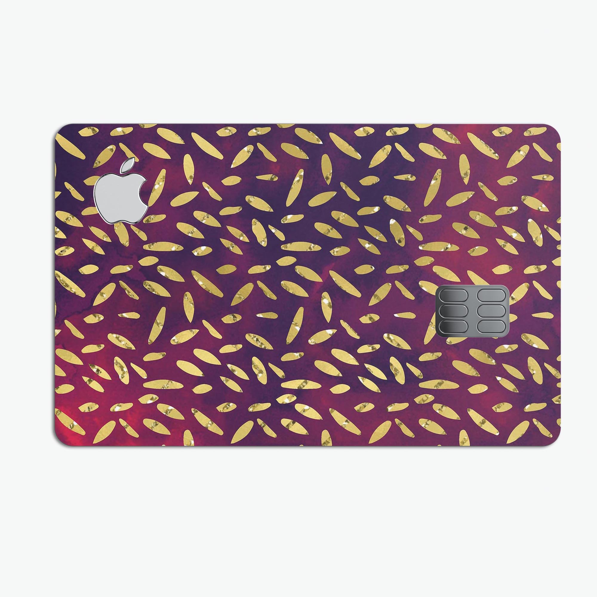 Daisy Pedals Over Red and Blue Cloud Mix decal applied on an Apple Card, showcasing vibrant colors and premium design.