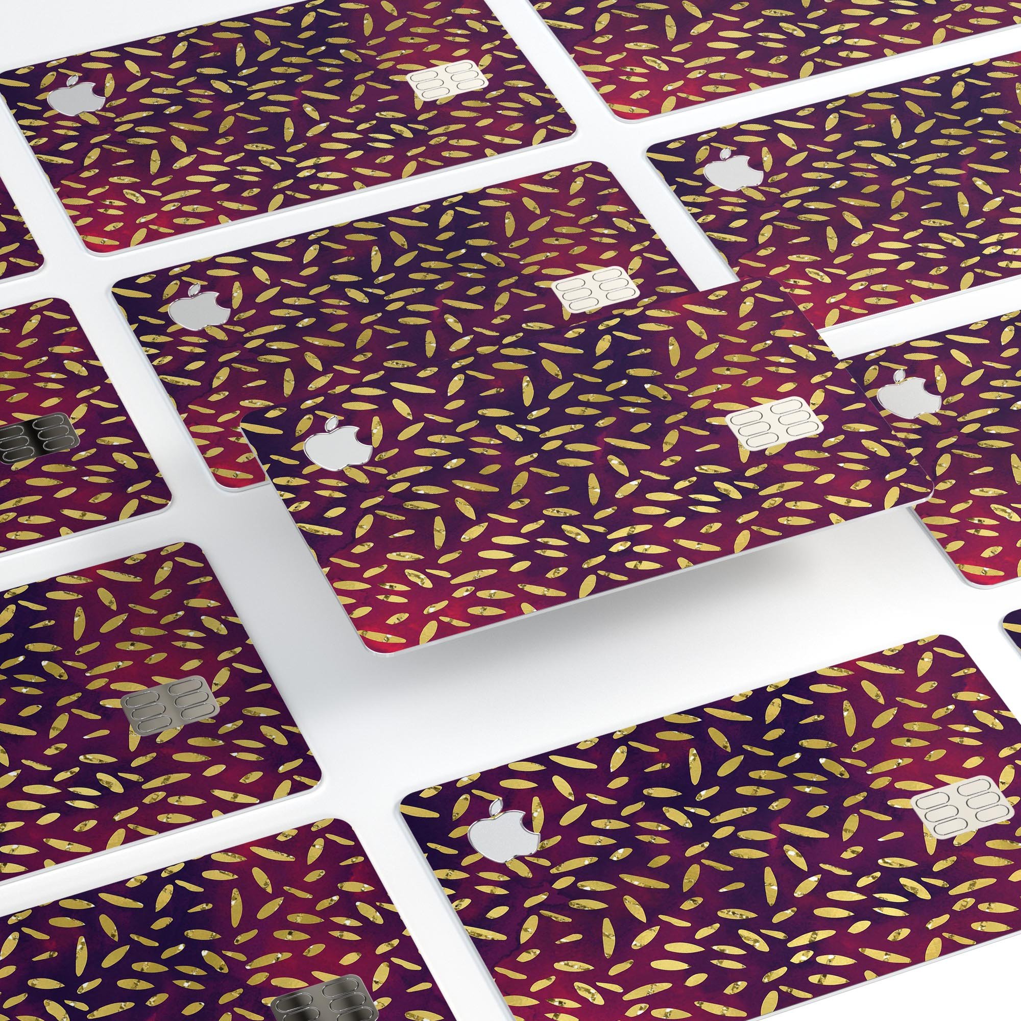 Daisy Pedals Over Red and Blue Cloud Mix decal applied on an Apple Card, showcasing vibrant colors and premium design.