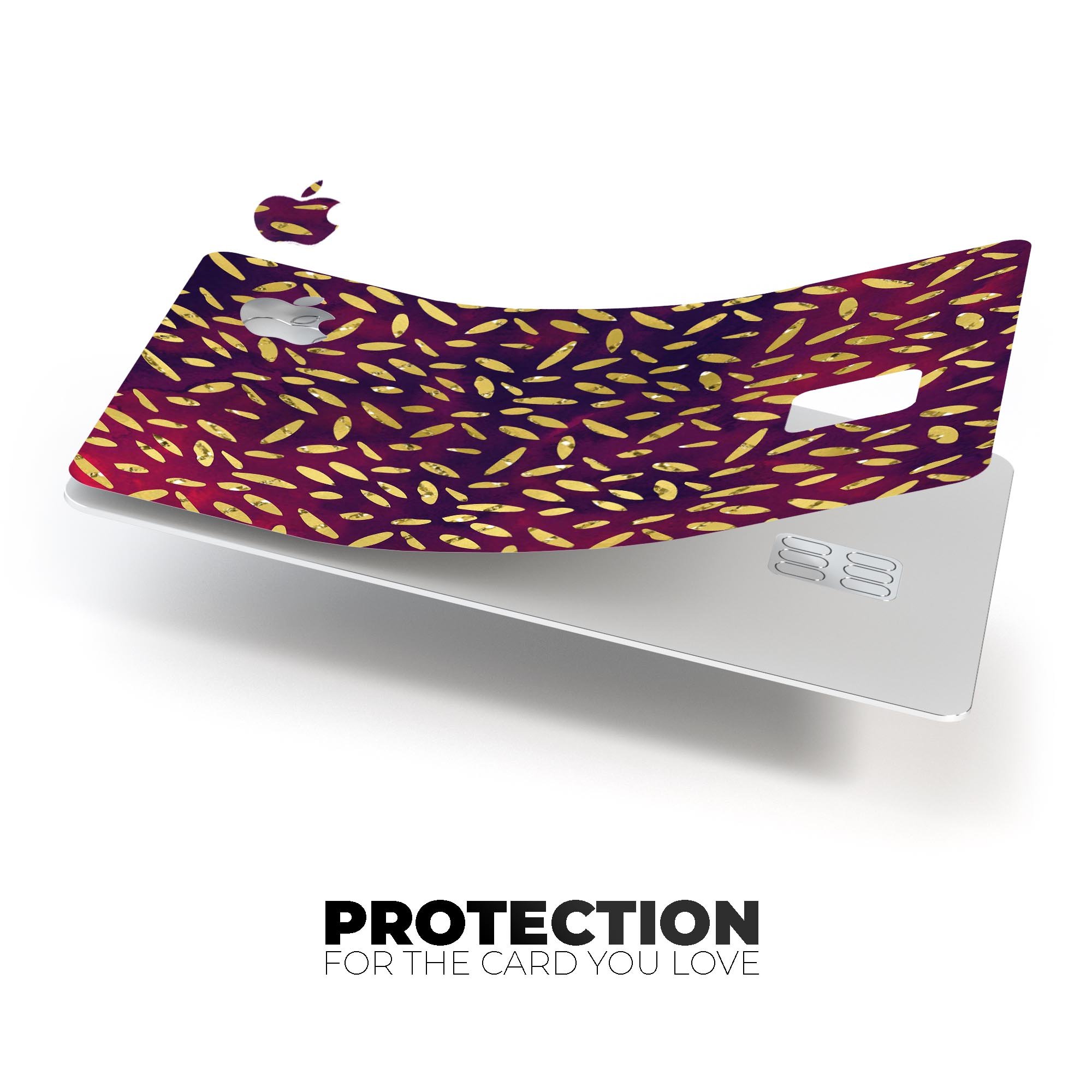 Daisy Pedals Over Red and Blue Cloud Mix decal applied on an Apple Card, showcasing vibrant colors and premium design.