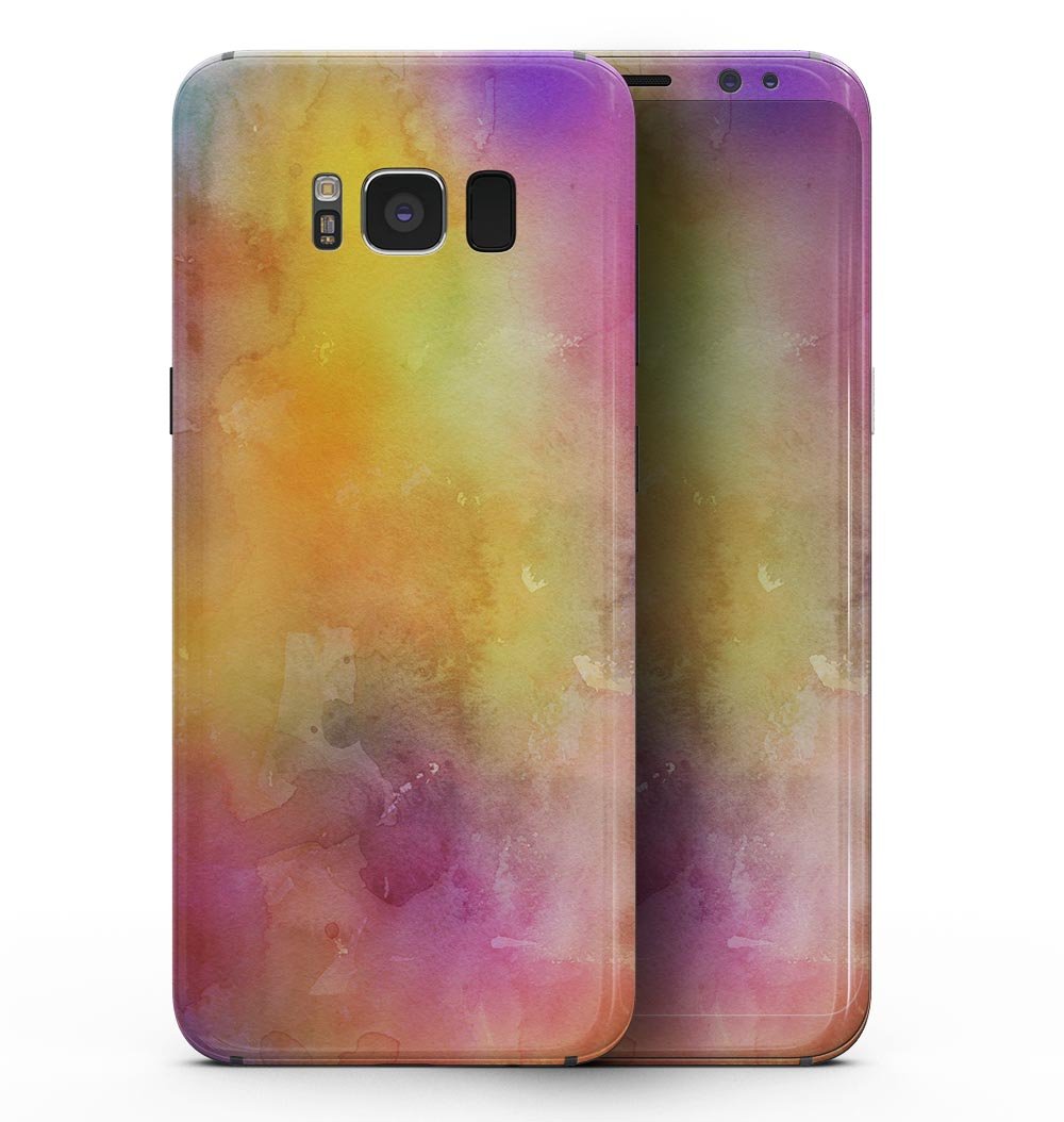 Samsung Galaxy S8 with Dark 4 Absorbed Watercolor Texture skin, showcasing vibrant colors and a sleek design.