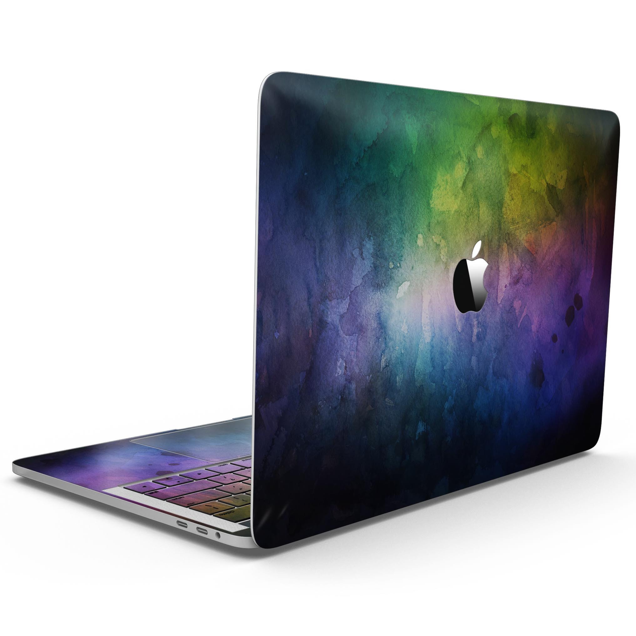 Dark 9711 Absorbed Watercolor Texture skin for 13" MacBook Pro without Touch Bar, showcasing vibrant colors and unique design.