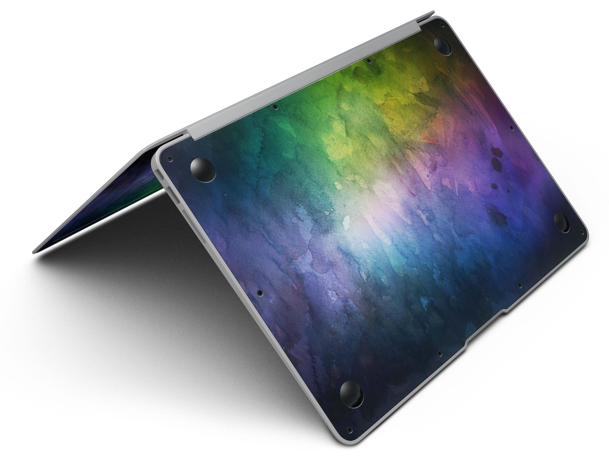 Dark 9711 Absorbed Watercolor Texture MacBook Air Skin Kit showcasing vibrant colors and premium vinyl material.