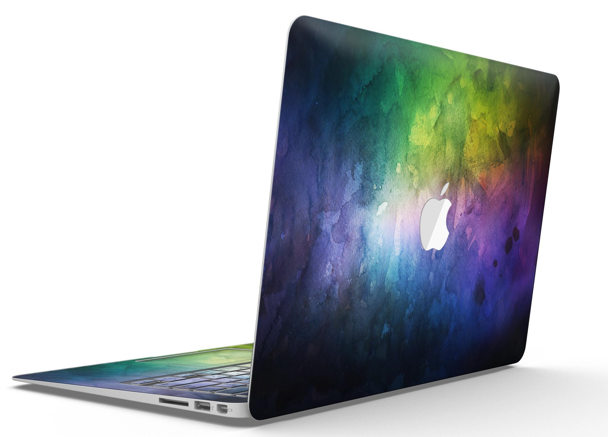 Dark 9711 Absorbed Watercolor Texture MacBook Air Skin Kit showcasing vibrant colors and premium vinyl material.