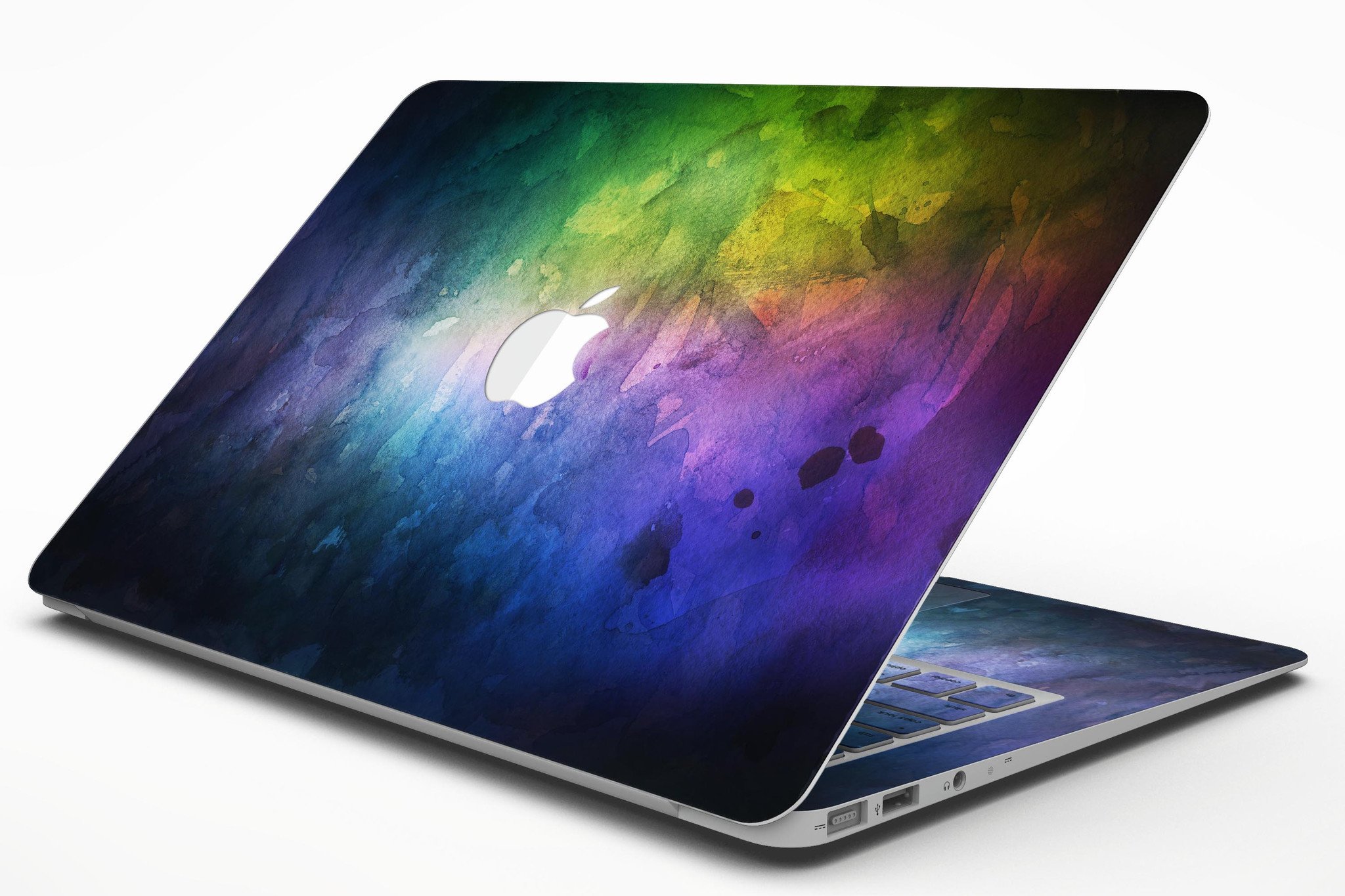 Dark 9711 Absorbed Watercolor Texture MacBook Air Skin Kit showcasing vibrant colors and premium vinyl material.