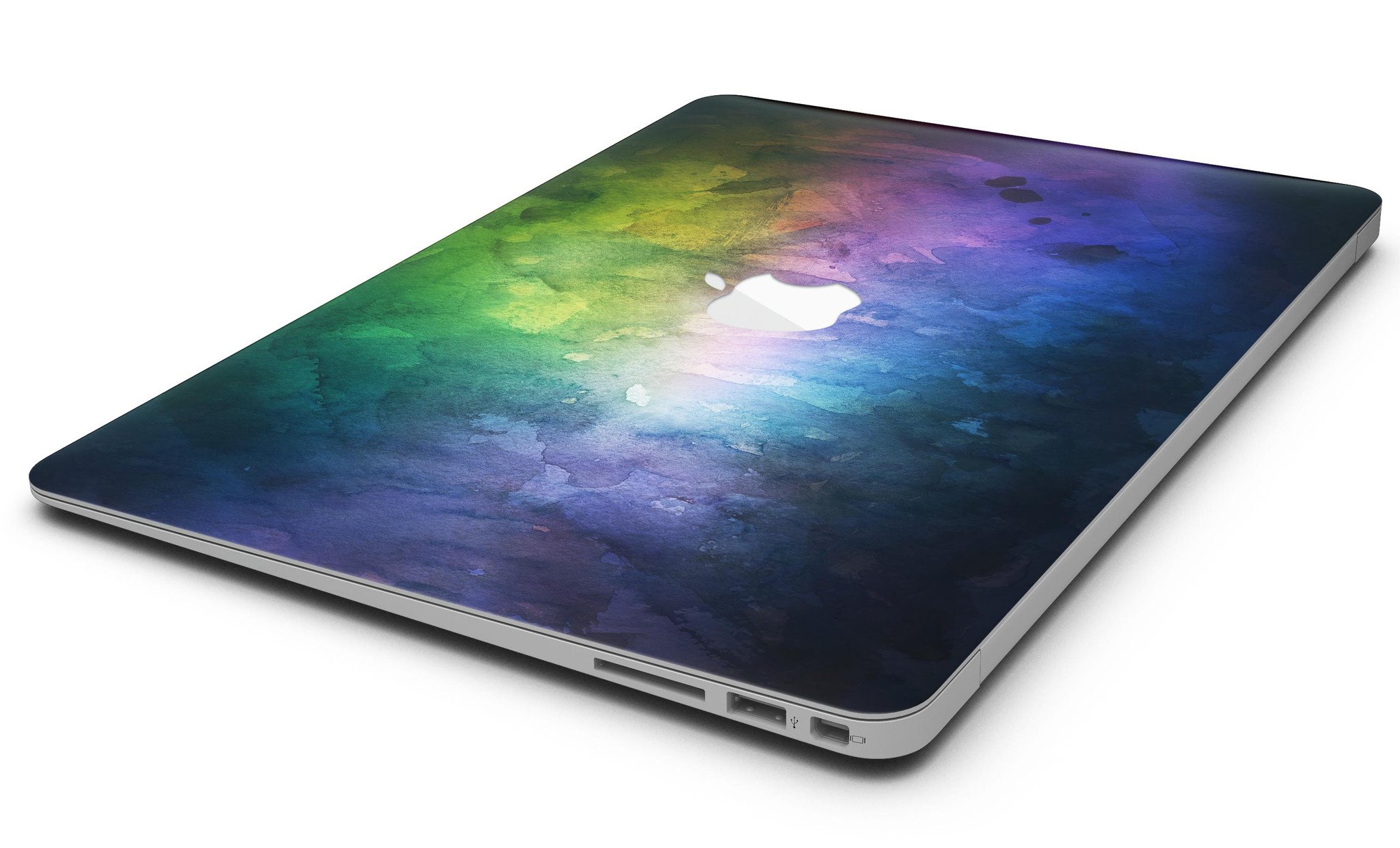 Dark 9711 Absorbed Watercolor Texture MacBook Air Skin Kit showcasing vibrant colors and premium vinyl material.